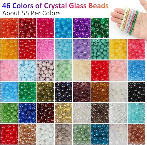 Miniatura 3 de XSEINO 2500 cuentas redondas de vidrio de 0.236 pulgadas para la fabricación de joyas, cuentas de cristal de 46 colores para pulseras, fabricación