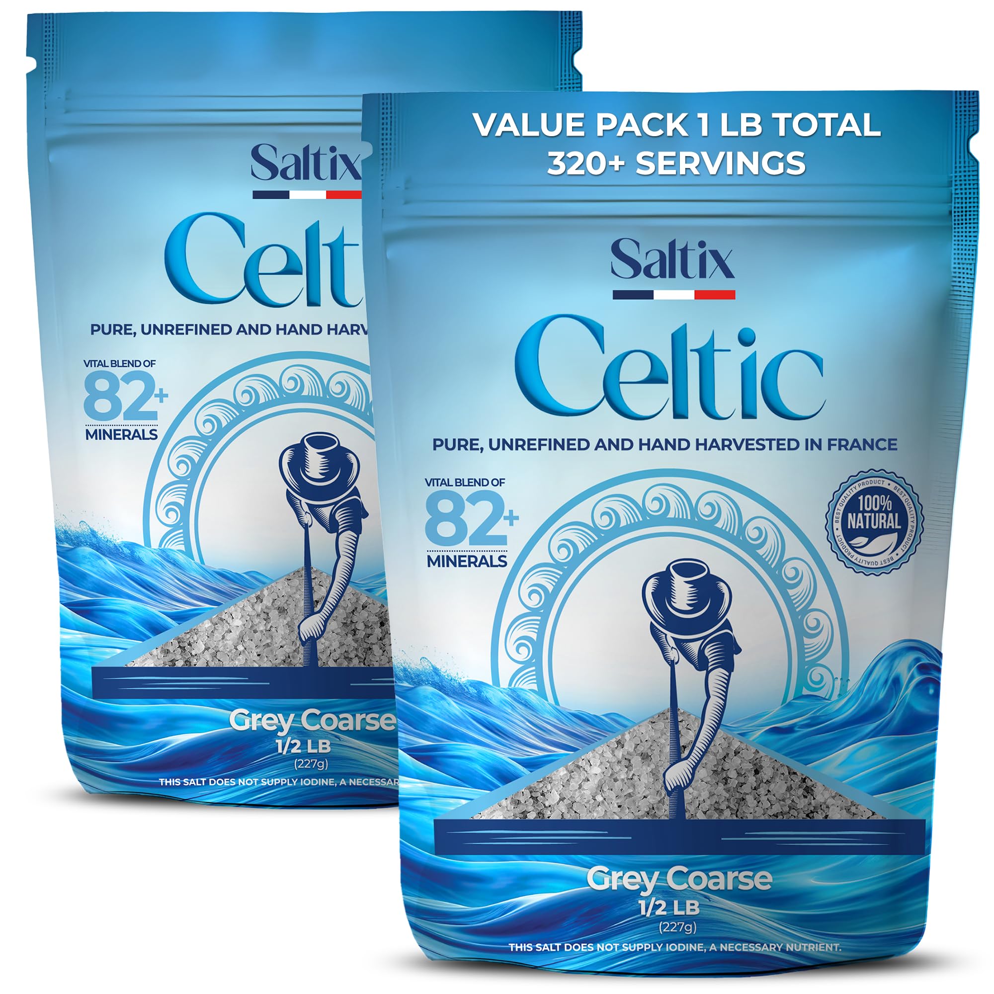 Saltix Grey Coarse Sea Salt 1 lbs (16oz) From the Celtic Region of France, 100% Natural, Organic, Unrefined, 82+ Trace Minerals and Electrolytes, Hand