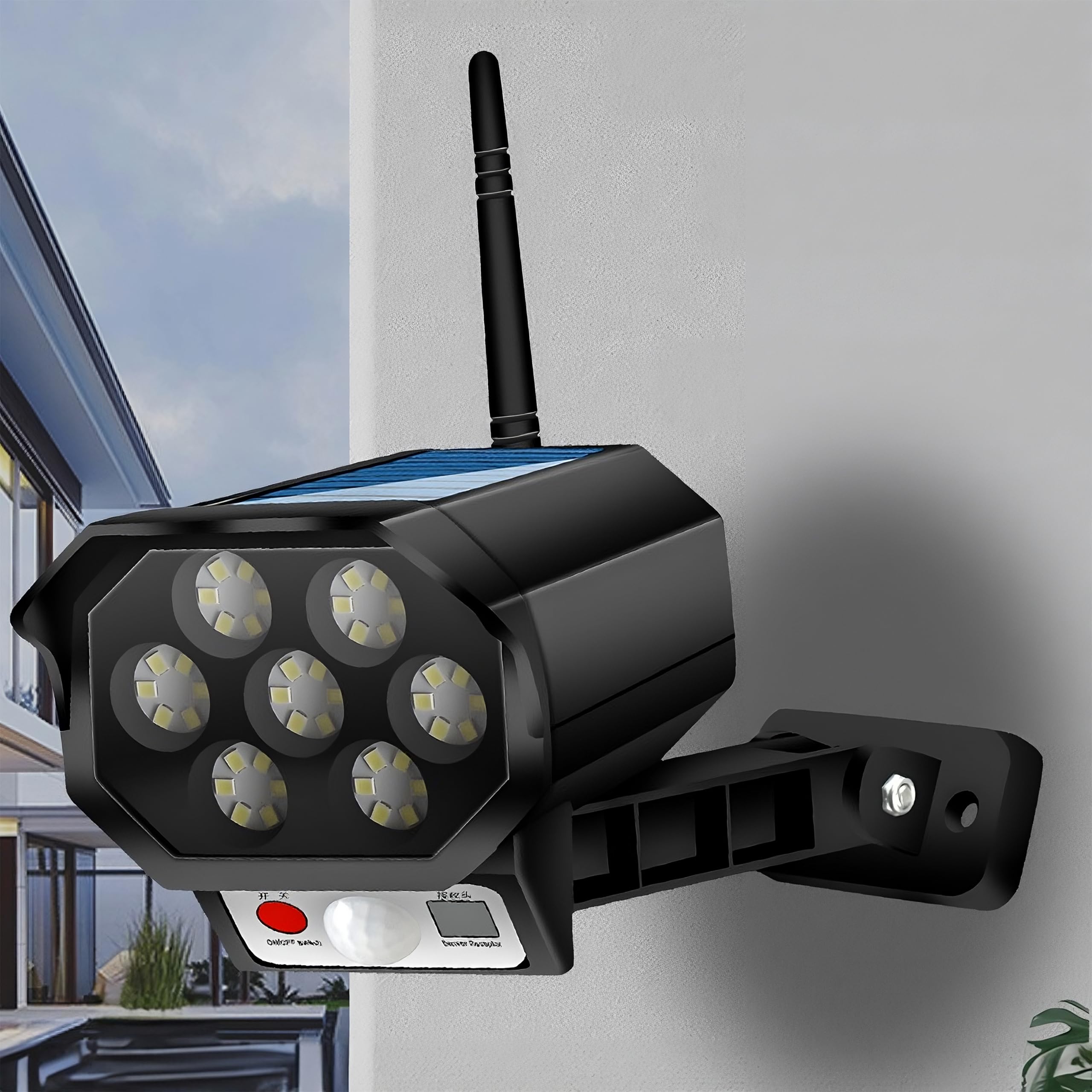 Retoo Finta Telecamera di Sorveglianza Esterna CCTV con Luce LED Solare Pannello Solare a Parete