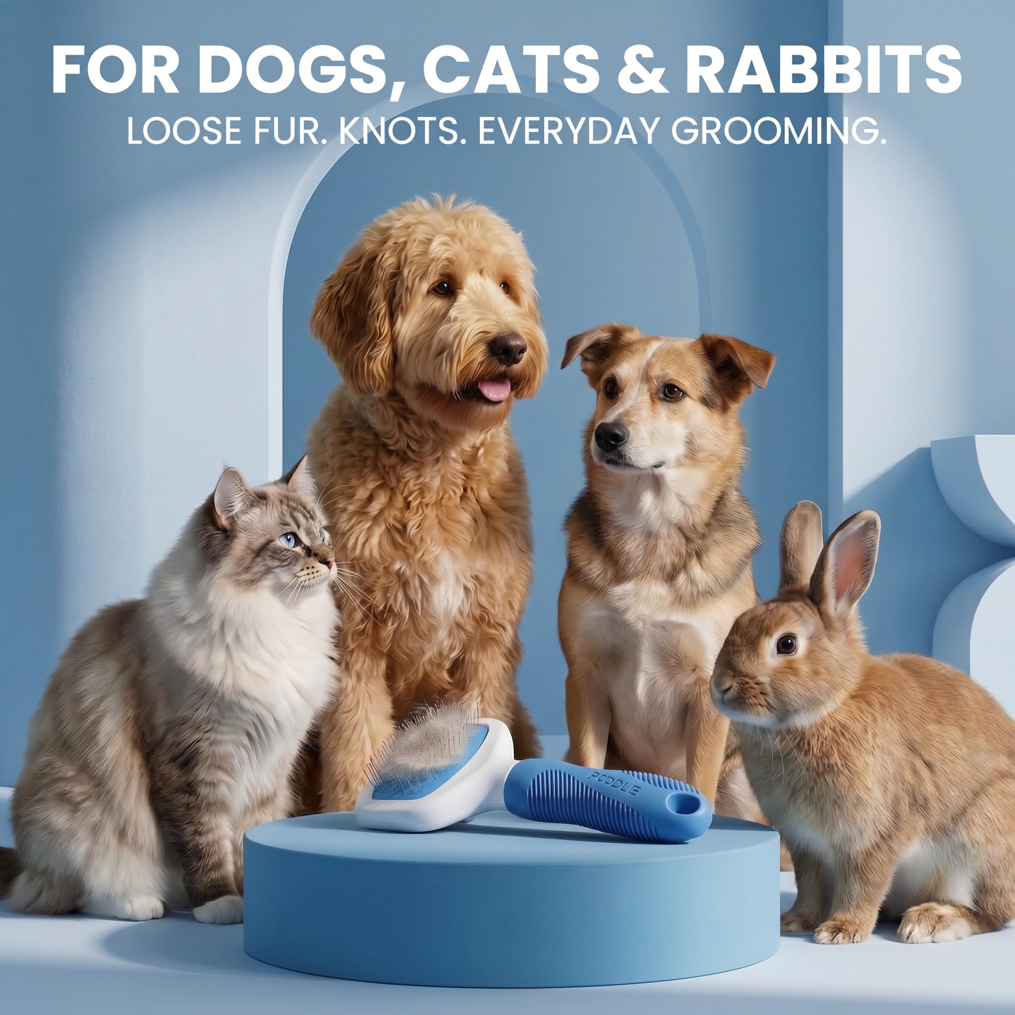 Poodle Pet - Cepillo para perros, gatos, conejos, cepillo para perros para pelo mate/suelto, pelaje, nudo, cepillo para garabatos para perros, pelo corto y largo, cepillo para perros para el aseo de