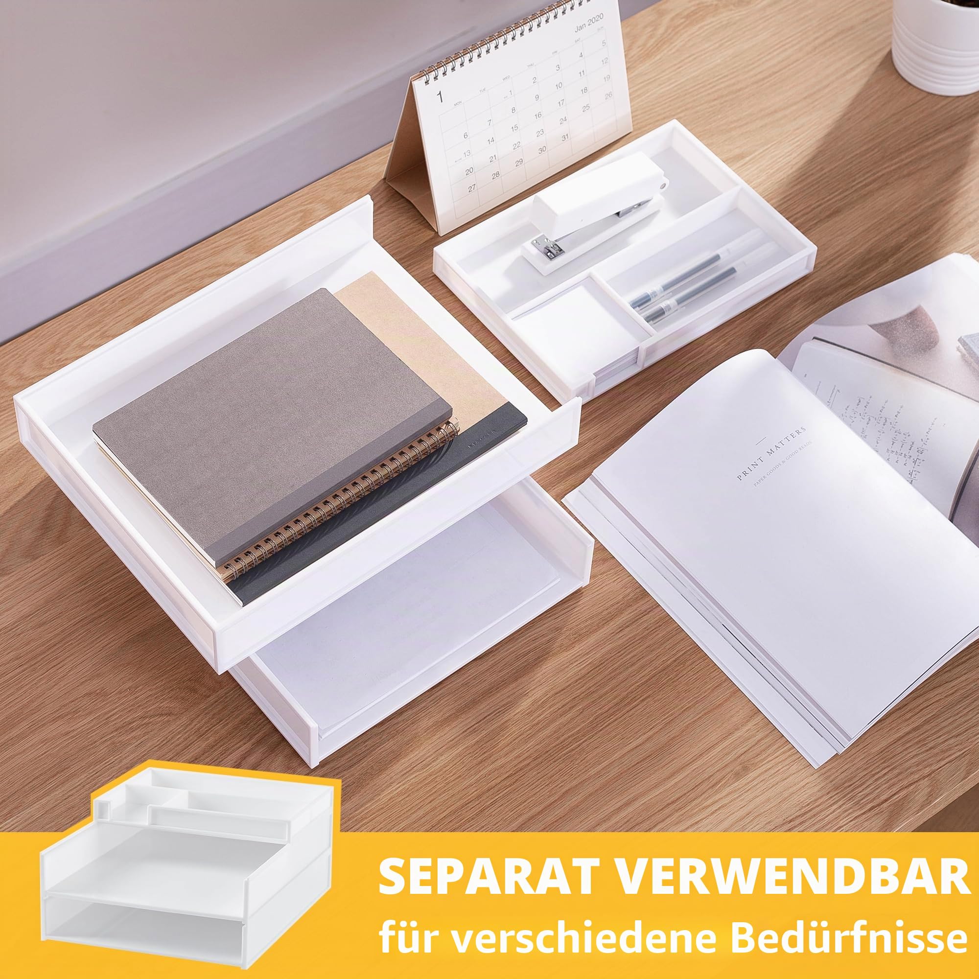 Eufrozy Briefablage A4 Stapelbar, 3-Tier Dokumentenablage Weiß für Desktop Büro Organisation, Papierablage A4 Ablagefächer Stapelbar Quer, Schreibtisch Organizer Aktenablage für Büro Schule