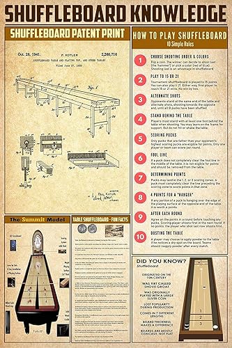 JIUFOTK Cartel de metal con diseño de Shuffleboard Knowledge Club Decor Retro Leisure Sports Tin Poster Home Bar Wall Decor Placa impresa de 12 x 18