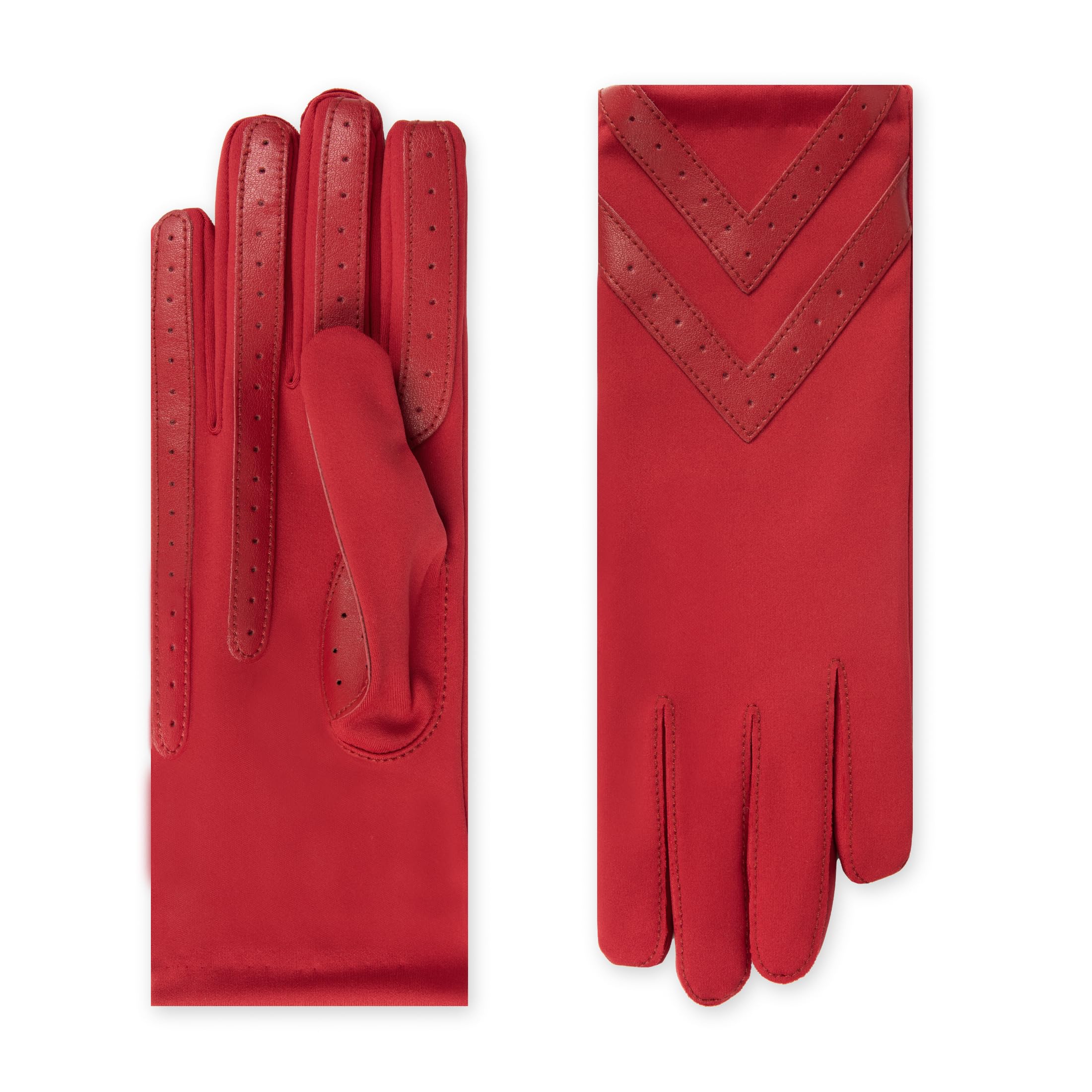 Isotoner Women's Spandex Touchscreen Cold Weather Gloves with Warm Fleece Lining and Chevron Details, Chilli-Smartdri, L-x-L