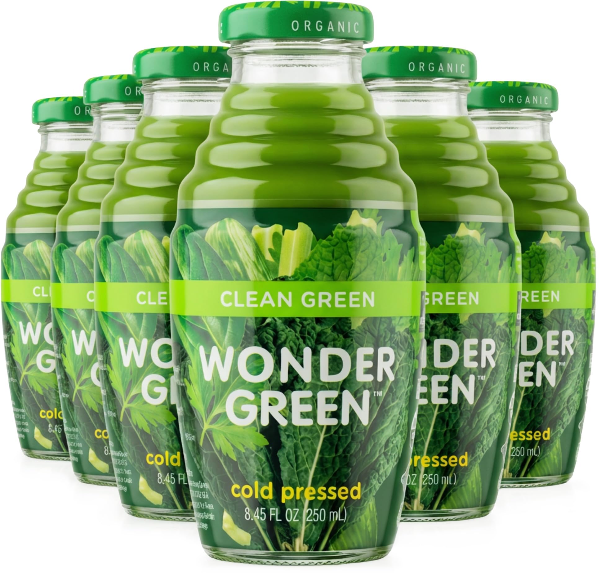 Wonder Green 100% Organic Clean Green Cold Pressed Juice, 8.45 oz (6 Pack) | Kale & Vegetable Juice Blend, All Natural, No Additives or Preservatives, Not from Concentrate