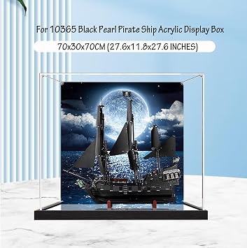Acrylic Display Case for Lego 10365 Black Pearl Pirate Ship Model, 3mm Dustproof Display Box, Display Case Compatible with Lego 10365 (Model Not Included) (Background+Mirror A)