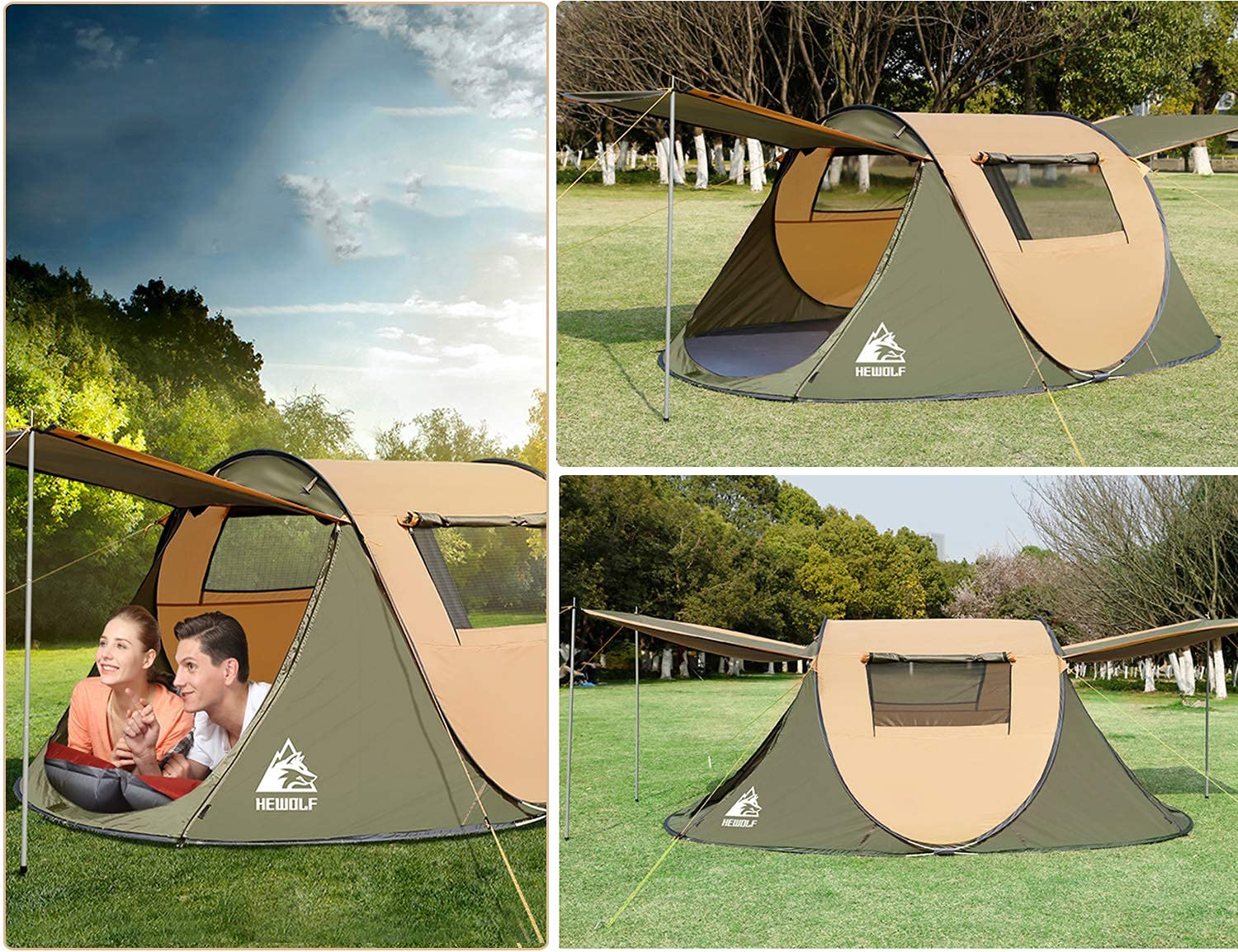 HEWOLF- Tenda automatica pop-up – tenda da spiaggia portatile istantanea, protezione UV, riparo dal sole per spiaggia, campeggio, escursionismo.