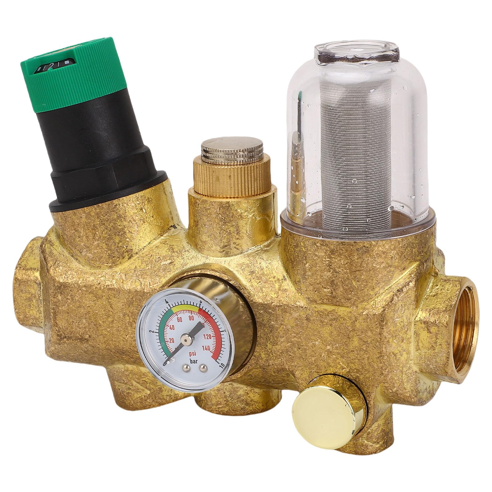 Pipeline Pressure Reducing Valve Brass Integrated Water Filter softener with Stainless Steel Pressure Meter for Household Water Systems (1/2 inch (DN15))