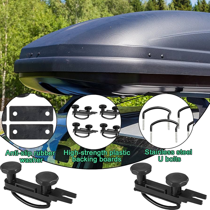 DYOUen 4 Pcs Roof Box Fixing U Bracket Universal Car Van Mounting Fitting Kit Heavy Duty U-bolts Clamps Installation Lock Nuts Accessory Set (4