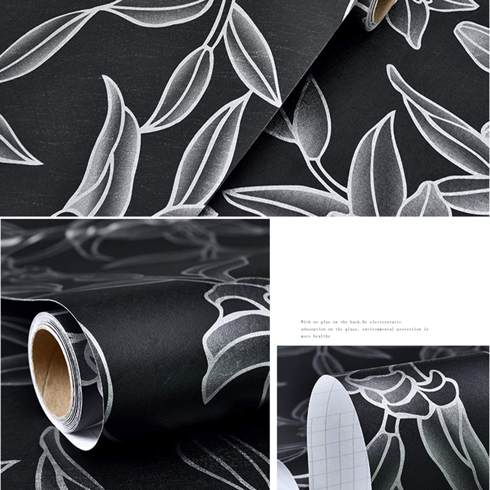 Carta da Parati Carta Da Parati Autoadesiva In PVC Nero In PVC, Adesivi Per Ombrelloni Per Il Vetro Della Finestra E Della Finestra, Facile Da Incollare E Sbucciare (Size : 0.8X2M)