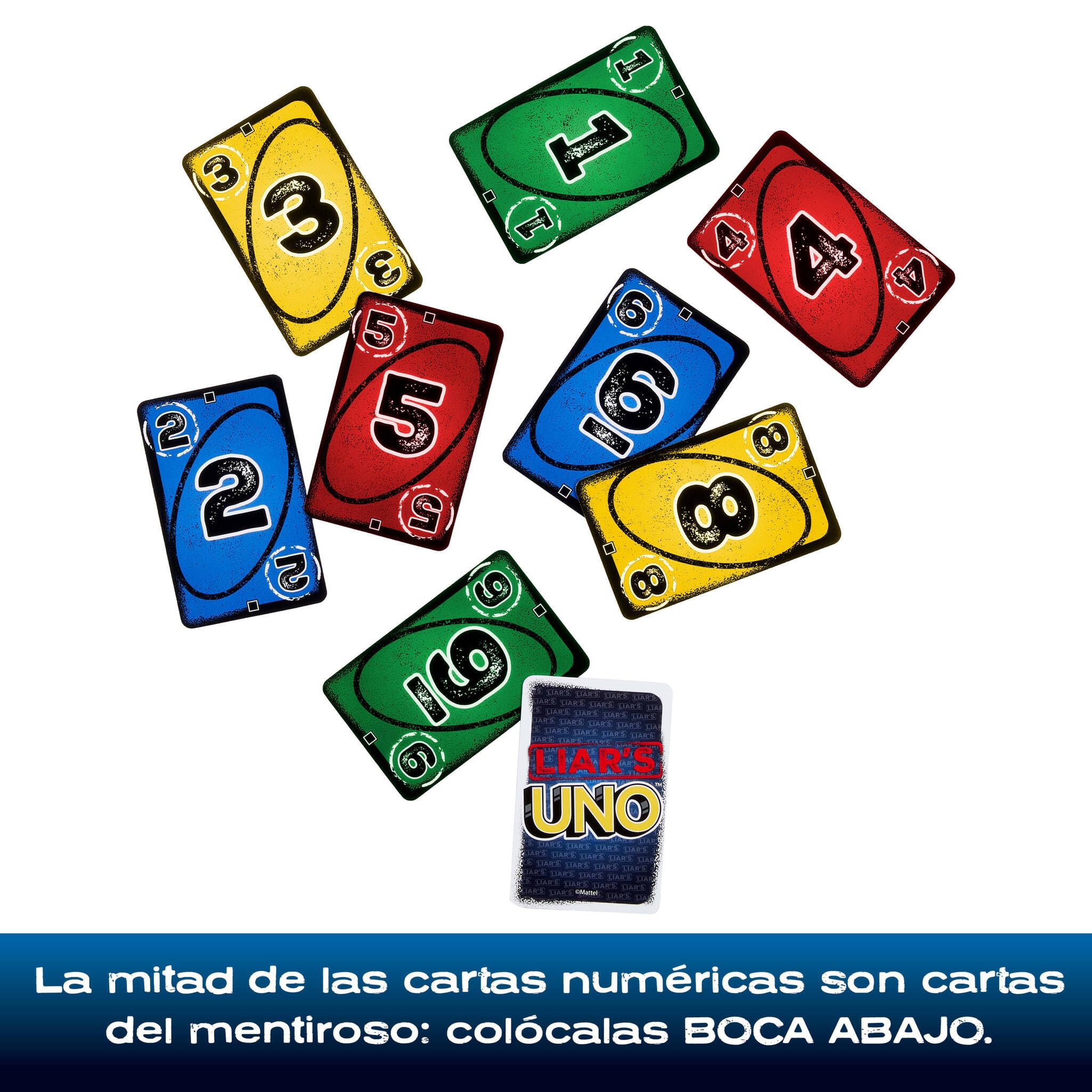 Mattel Games UNO del mentiroso Juego de cartas en lata para almacenamiento y transporte, para niños, adultos, noches en familia y fiestas, supera a los demás jugadores con mentiras y trucos, JLH68