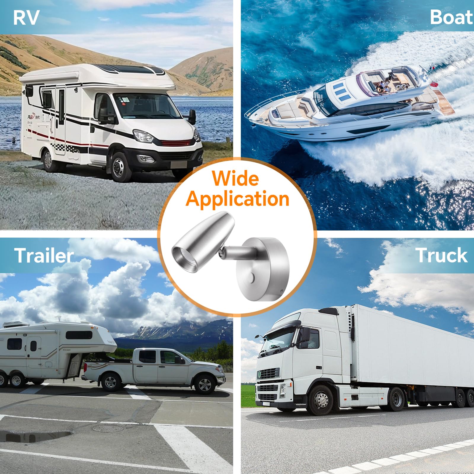 2 x Camper Lampade da Lettura LED 12V Dimmerabile Girevole Spot Barca Lampada da Parete da Comodino, Per Caravan Furgone Van, 24V DC con Caricatore USB & Luce notturna blu, Finitura nichel