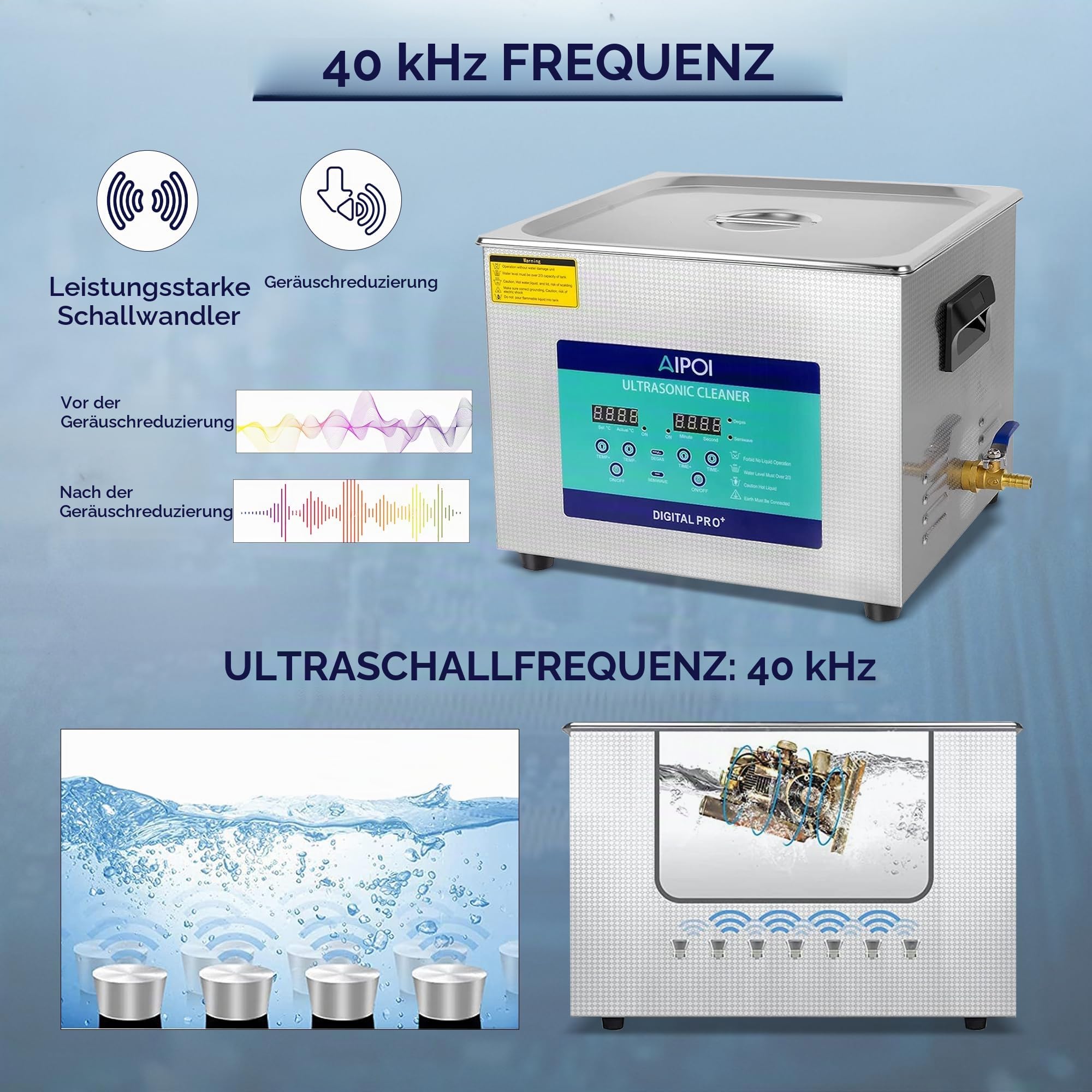 Ultraschallreinigungsgerät 15L, Edelstahl Ultraschallreiniger mit Heizung, 360W Ultraschallbad zum Reinigen für Vergaser, Metallteile, Fahrrad- und Autoteile, Leiterplatte, Laborwerkzeuge usw