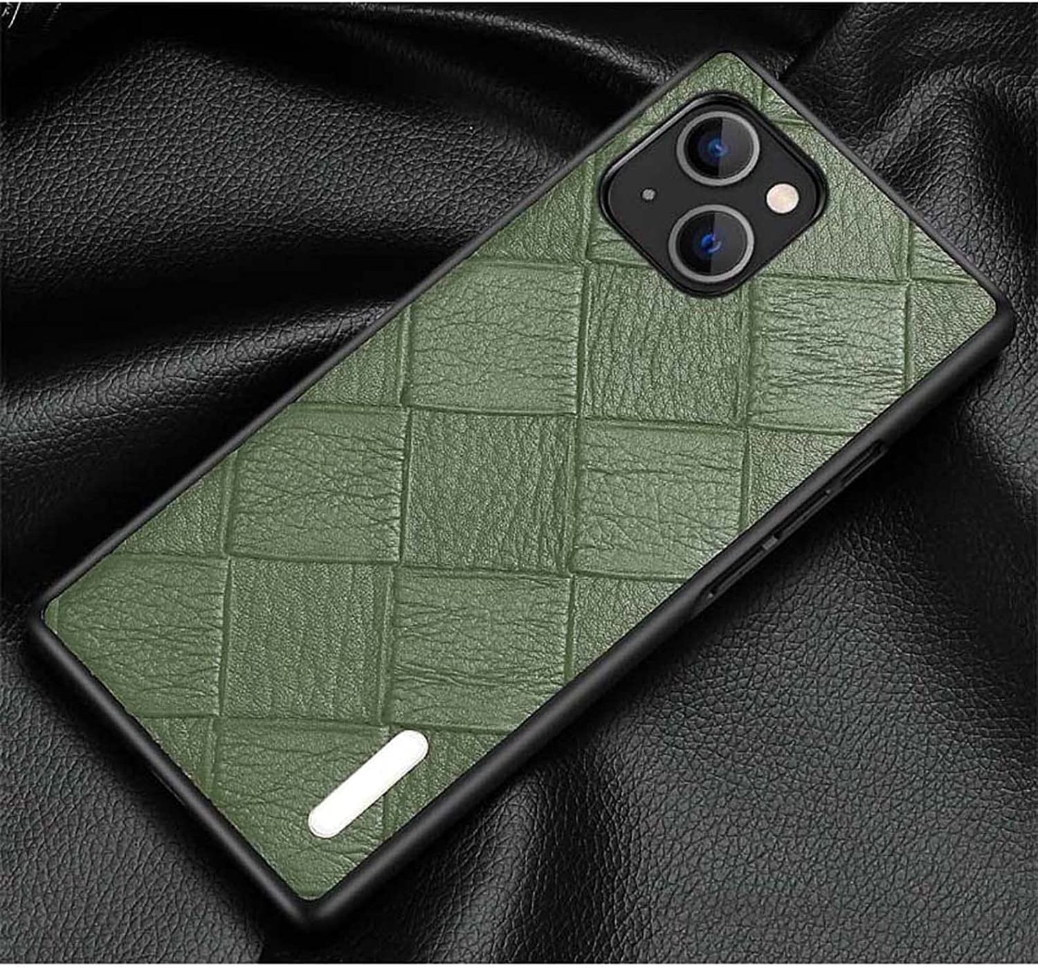 Coque iPhone 14 antichoc en cuir vert avec protège-caméra - 8