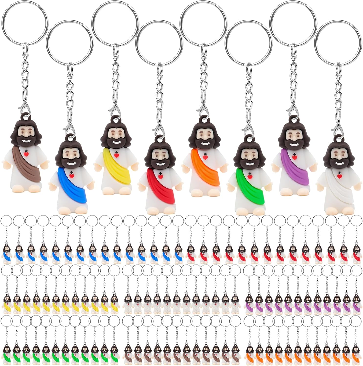 50 Pcs Mini Jesus Figures Christian Keychain Bulk Tiny Jesus Figurine Religious Keychain Hide and Seek Sunday School Baptism Gift For Easter Egg Stuffers