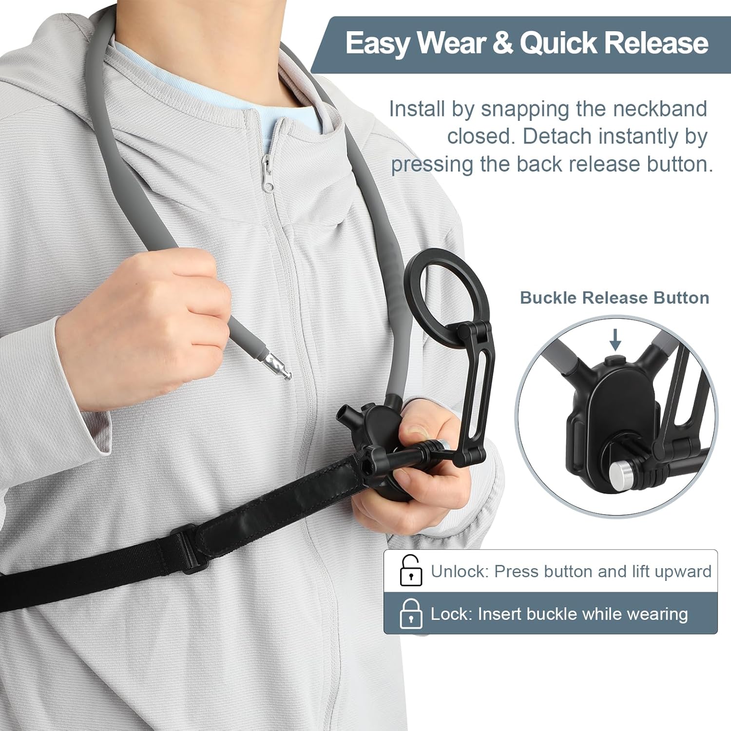Neck Phone Holder for Recording, Magnetic Neck Mount for Phones, Hand Free Cell Phone Holder with Anti-Vibration Chest Strap for Recording POV/Vlog Video Selfie, Compatible with iPhone, Android, Gray - Image 4