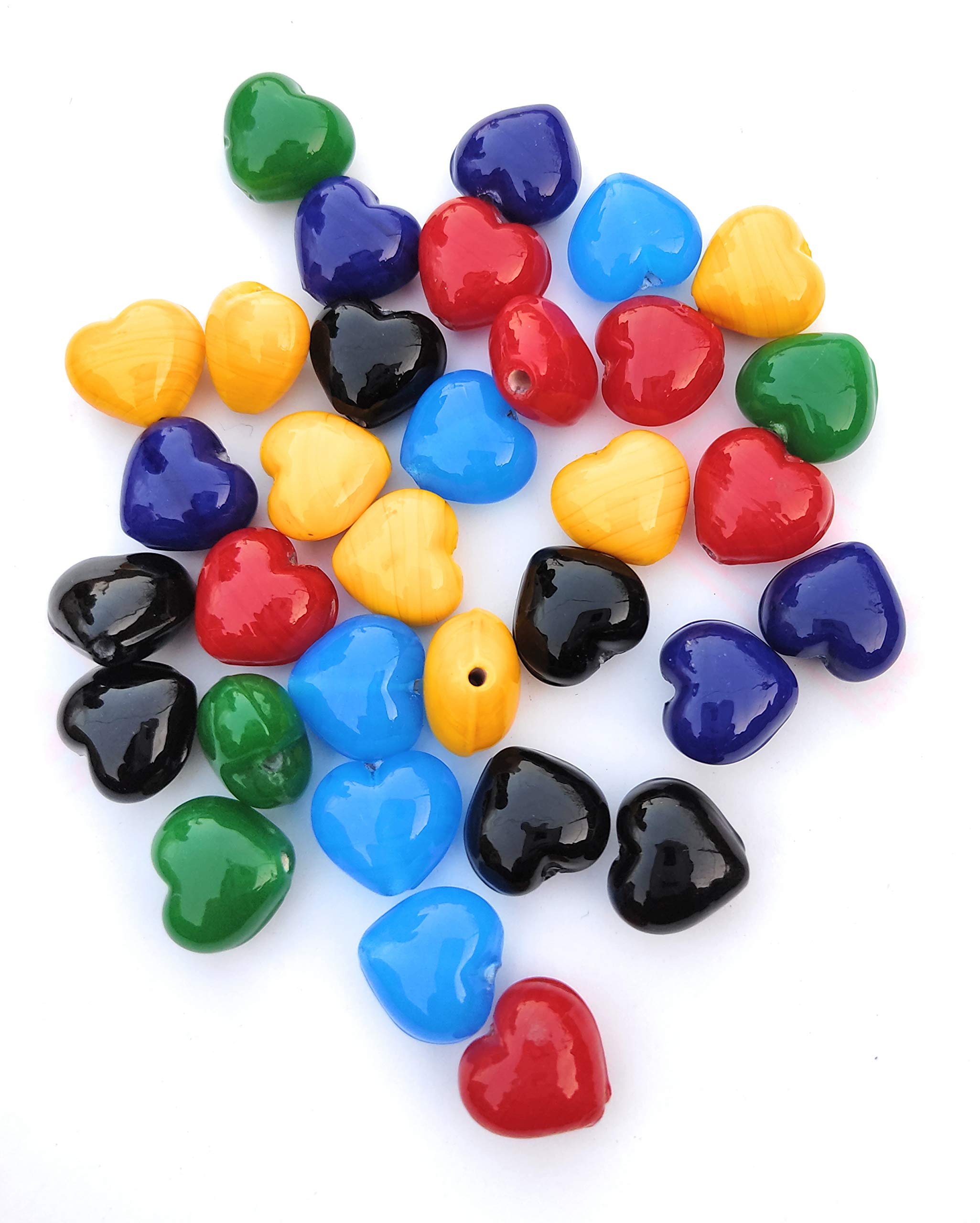 50 Pcs 10 × 10 mm Heart Shape Spacer Glass Beads Stripe Spacer Beads for Jewelry Making DIY Bracelet Necklace Gifts for Women (Multicolored)