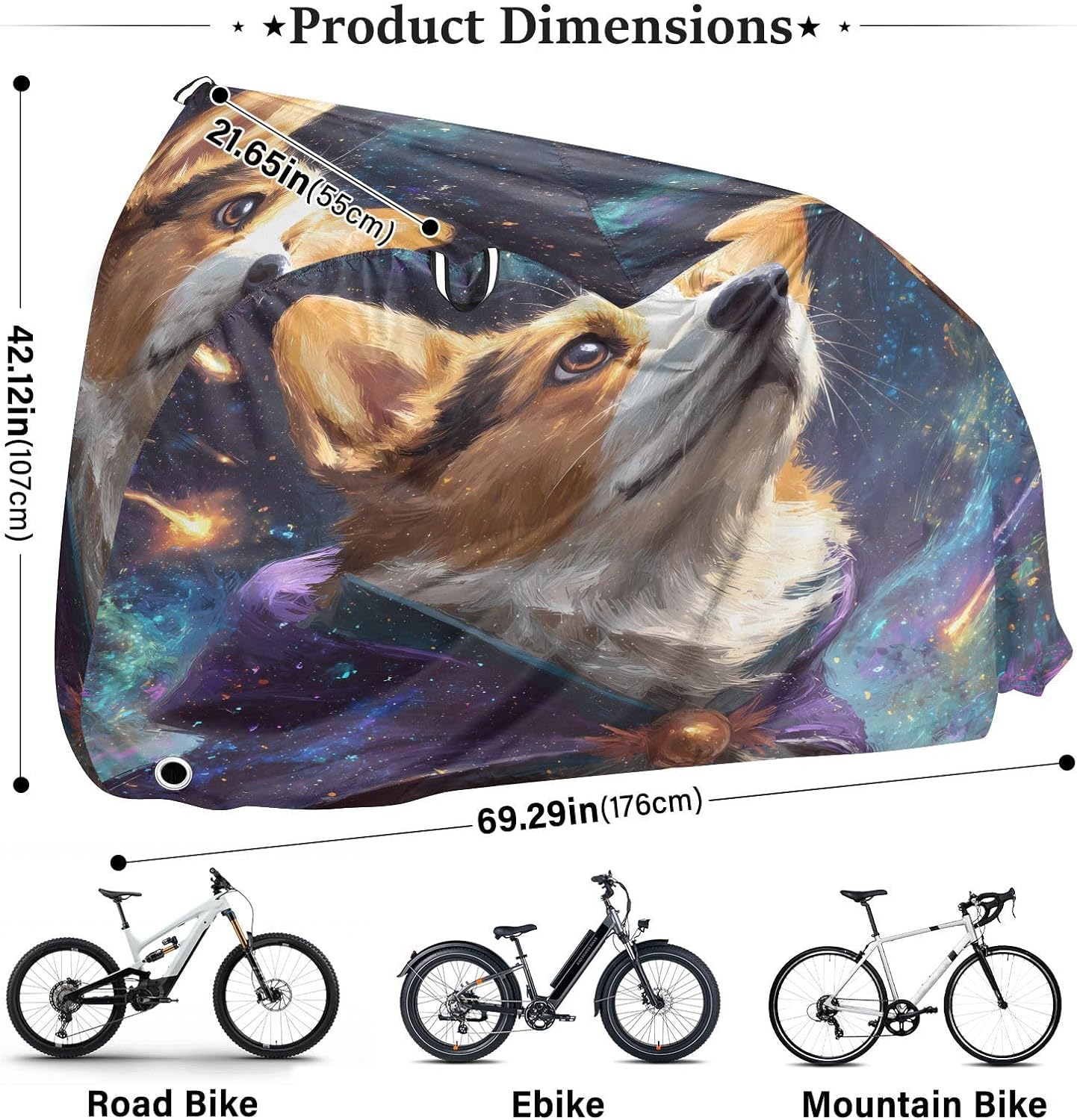 ALAZA Corgi Dog Starry Sky Bike Cover Waterproof Outdoor Ebike Bicycle Covers Tarp Protection for 1/2 Bikes, Sun UV Dust Wind Proof