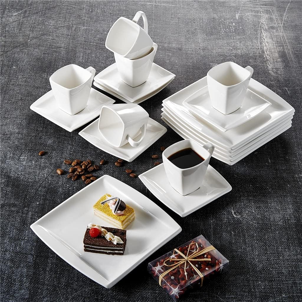 18- Piece Porcelain Ceramic Coffee Drinkware Sets with Coffee Cups, Saucers and Dessert Plates Service for 6