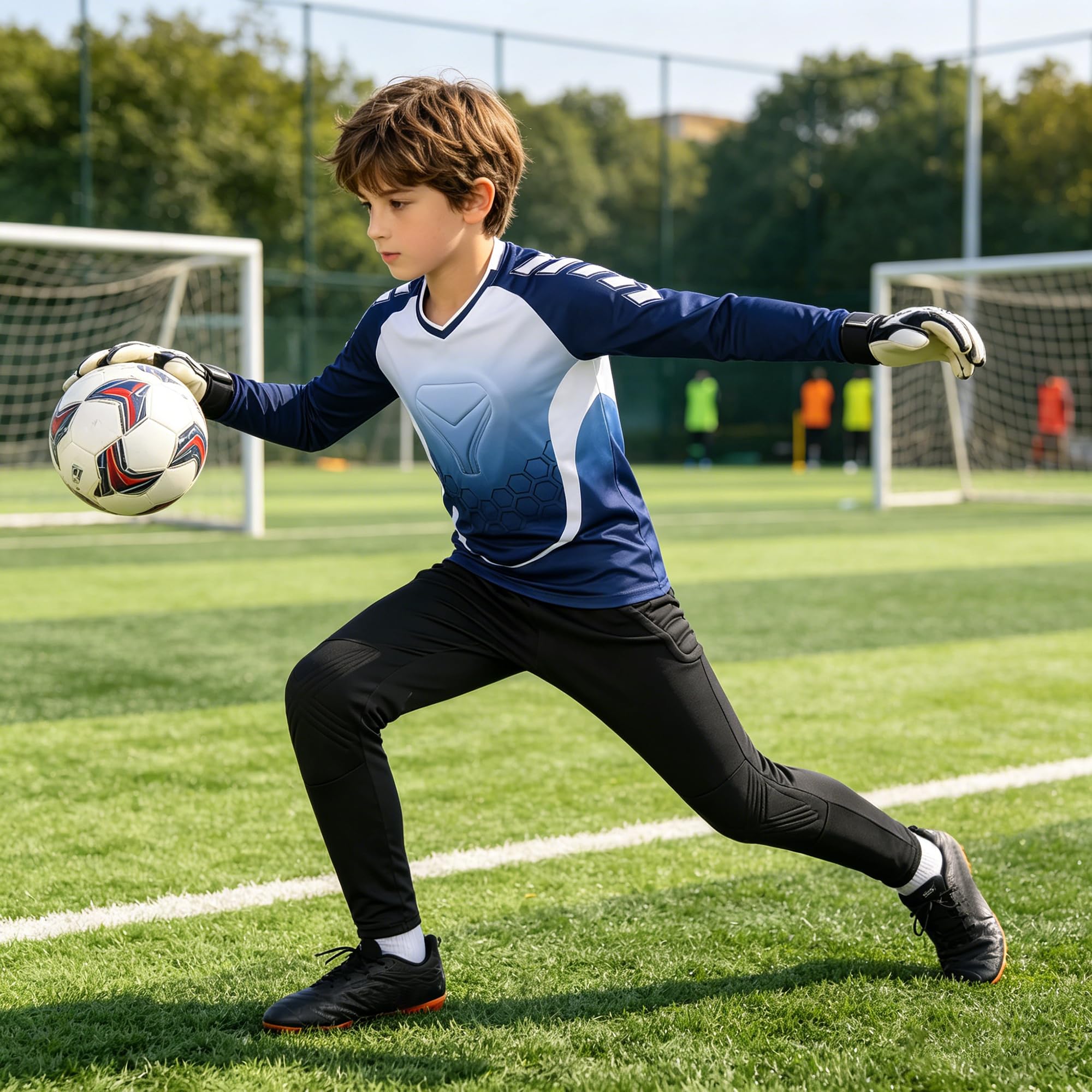 Torwarttrikot Kinder Erwachsene Torwart Trikot Atmungsaktives Torwarthose Set Fußball Torwart Ausrüstung mit Gepolstert Training Wettkampf Handball Torwart Trikot
