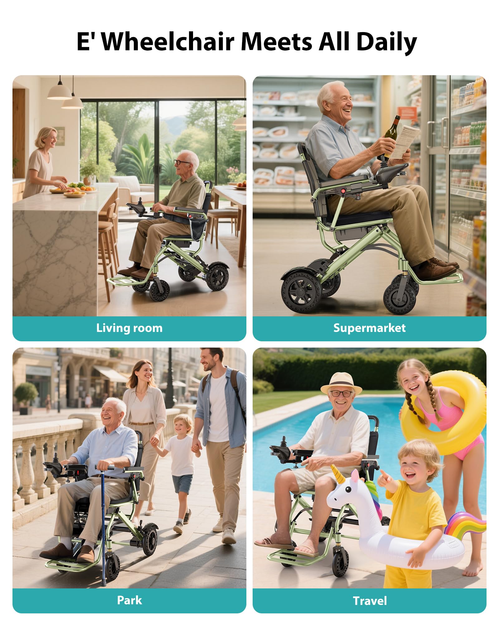 Fauteuil roulant électrique léger pliable pour adultes et personnes âgées - Environ 15 kg - Convient pour l'avion - Charge maximale : 150 kg - Portée jusqu'à 24 km - Moteur 360 W - Portable pour les