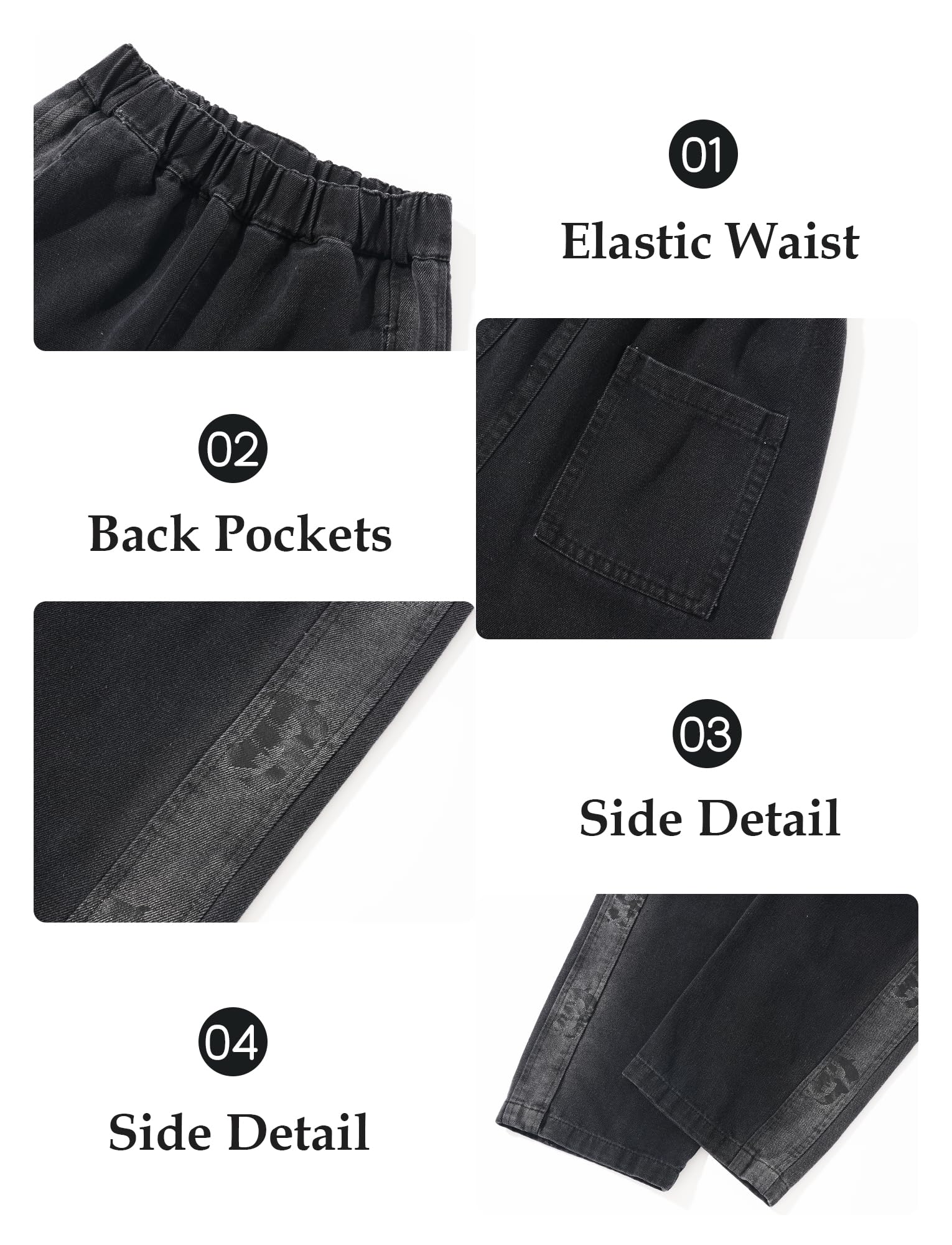 SEAUR Y2k Jean baggy pour garçon Taille élastique Pantalon en denim Coupe ample Y2k Hip Hop Skateboard Streetwear