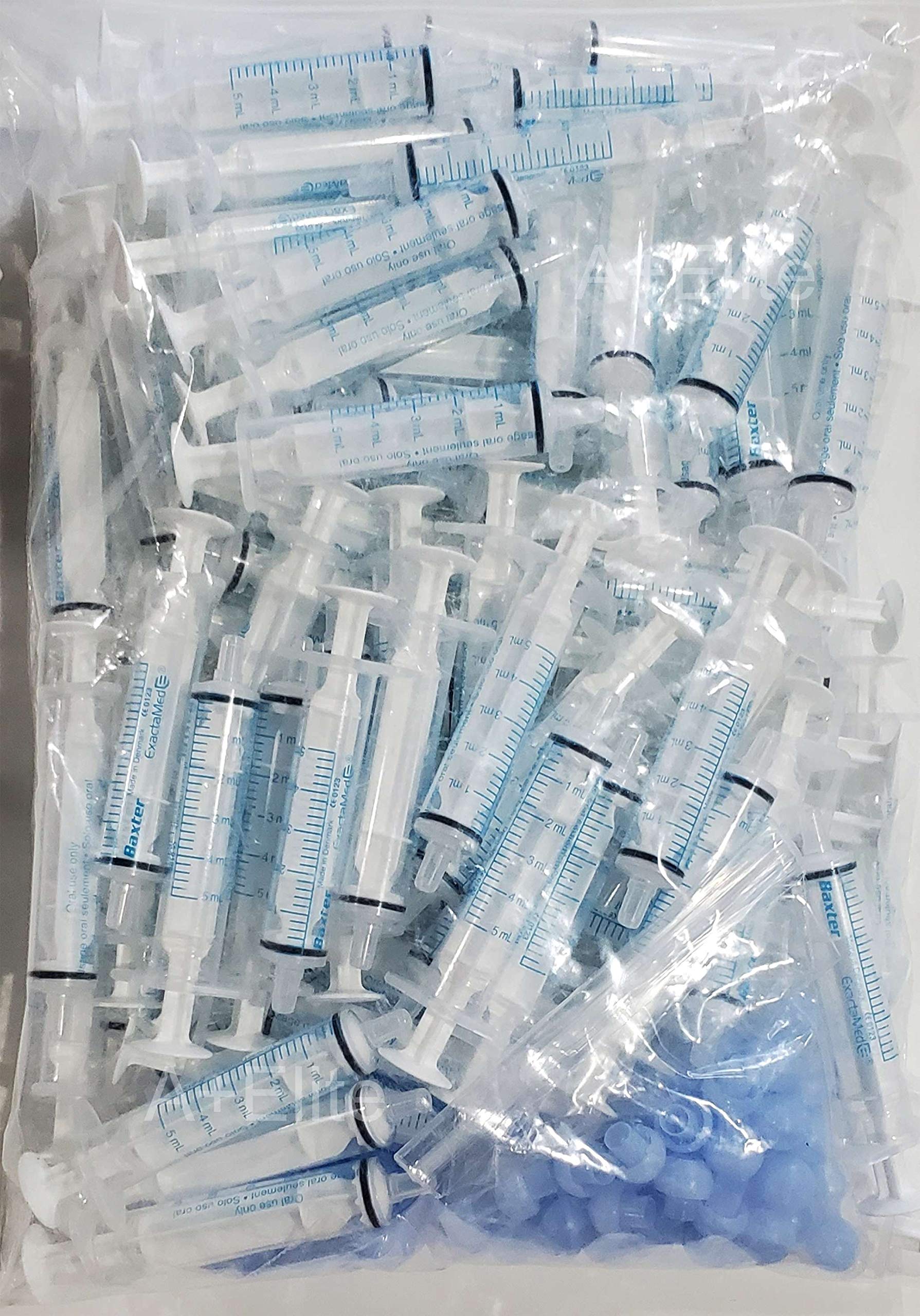 BAXA ExactaMed Oral Liquid Medication Syringe 5cc / 5mL 100/PK Clear Medicine Dose Dispenser with Cap Exacta-Med Baxter Comar Latex Free