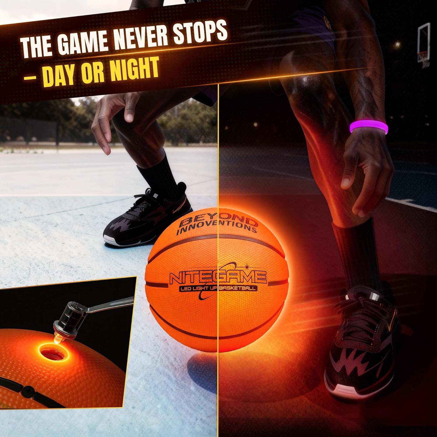 Glow in The Dark Basketball - Light Up Basketball Gifts for Teen Boys & Girls 8-15+ | Official Size 7 | Kids Basketballs Teen Boys Gift Ideas - Includes 2X Light Up Bands | Outdoor Teens Gifts