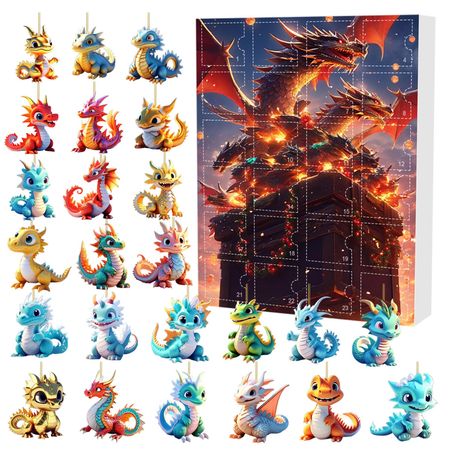 CAKEEYUM Christmas Advent Calendar 2024 2D Dragon 24 Days Christmas Countdown Calendar Hangable Acrylic Advent for Children Family Decoration Style 1 Cale