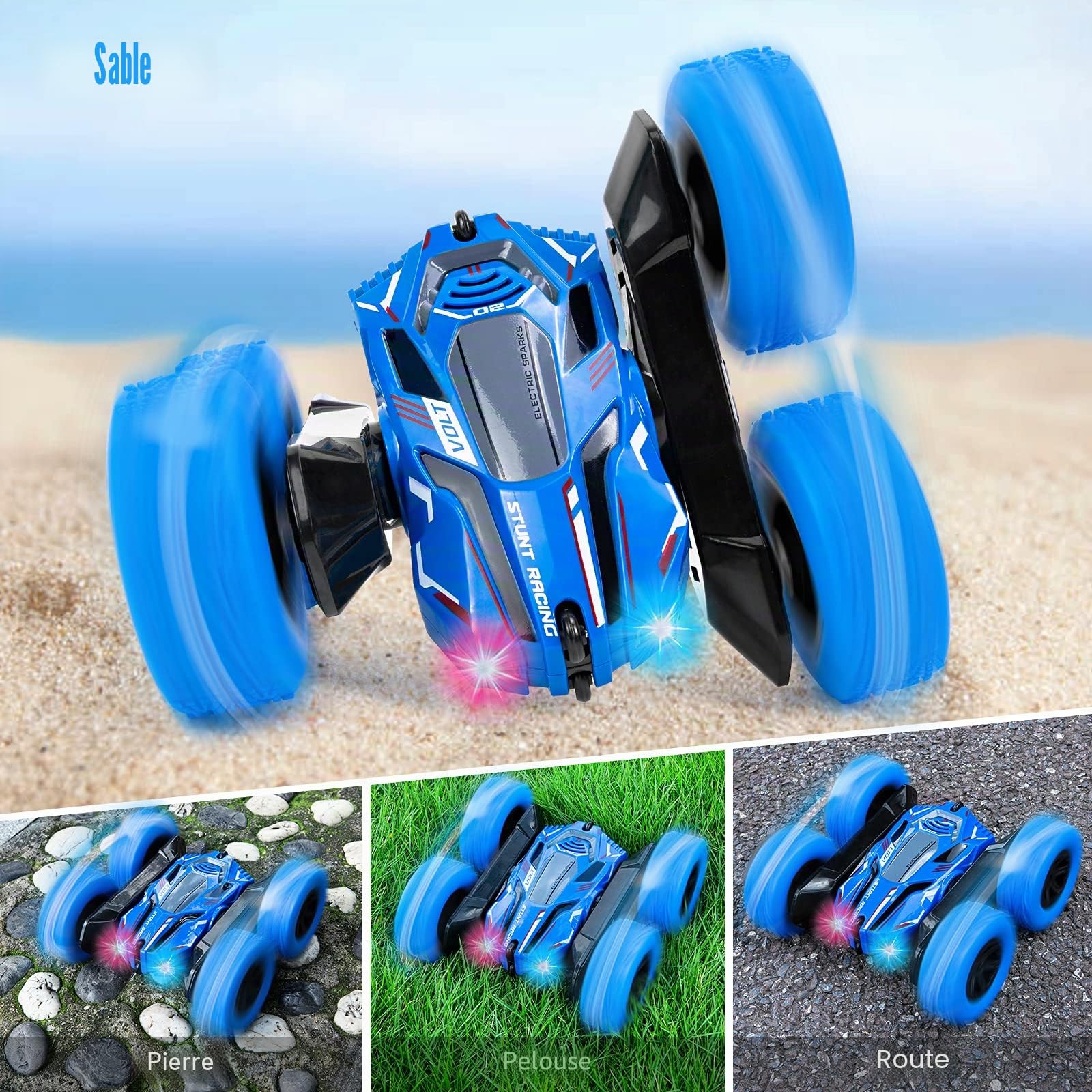 Thedttoy RC Voiture Telecommandé Tout-Terrain pour garçons Filles, 4WD 360°Rotation Stunt Car Offroad RC Véhicule avec LED, 2.4GHz Voiture Radiocommandee Crawlers pour Enfants 3 4 5 6 7+ Ans(Bleu)