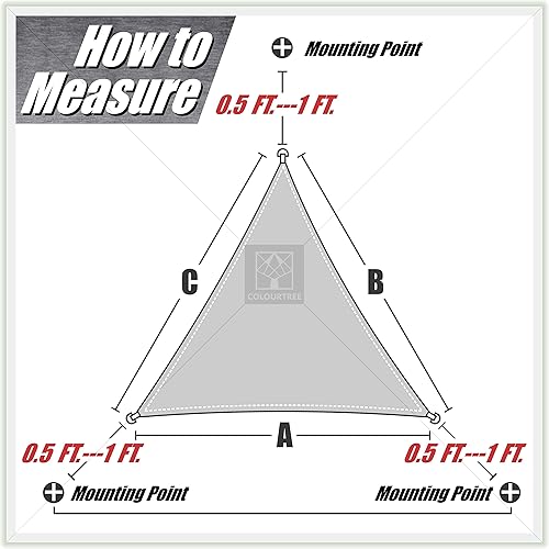 Miniatura 8 de Colourtree Toldo triangular color beige de 18 x 18 x 18 pies CNAPT18 - Pantalla de tela, permeable al agua y resistente a los rayos UV, resistente,