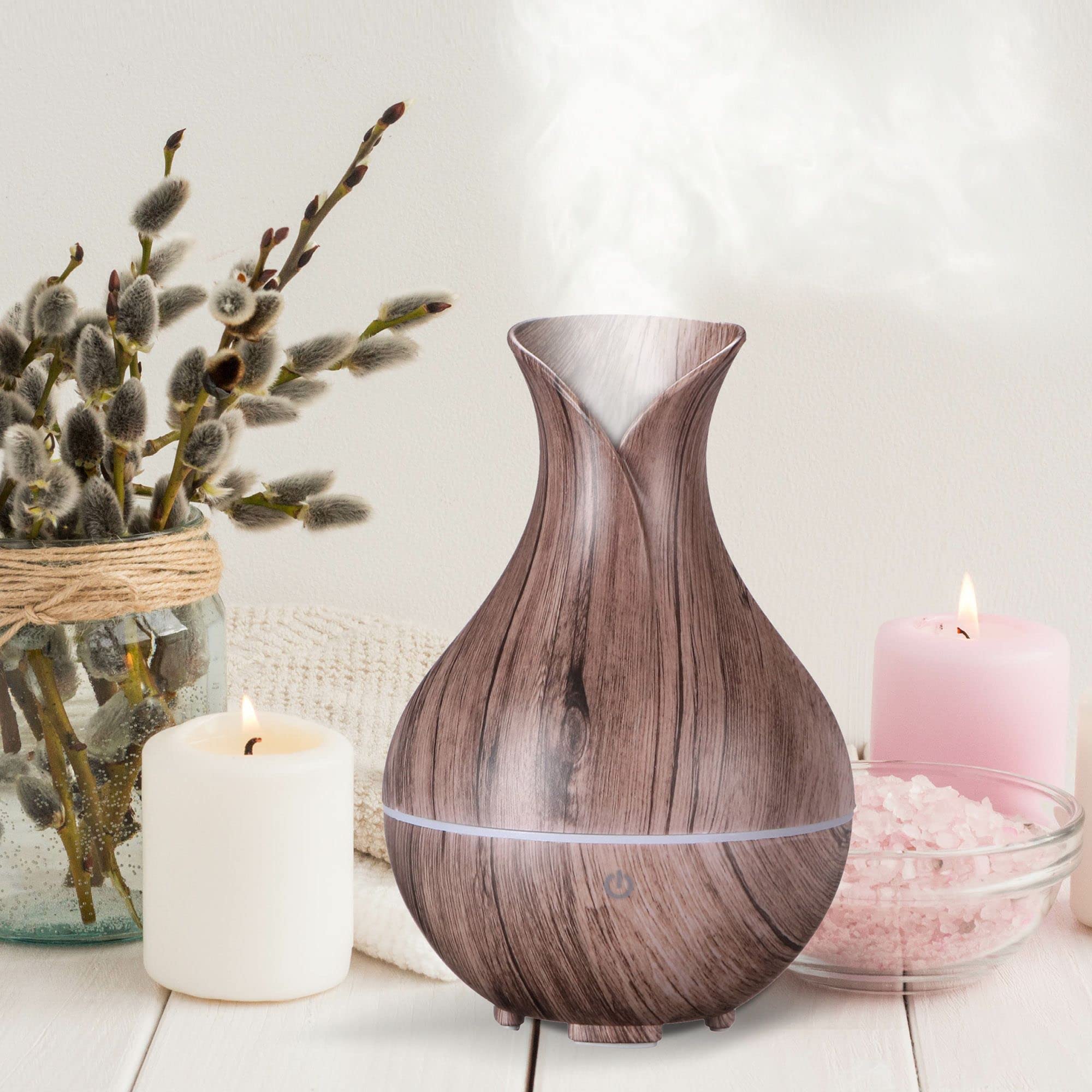 Bloom Aroma difuzer 200 ml, ultradźwiękowy nawilżacz powietrza, do nawilżania i nawilżania powietrza w domu, sypialni, biurze, aromaterapii, do olejków eterycznych (szare drewno)