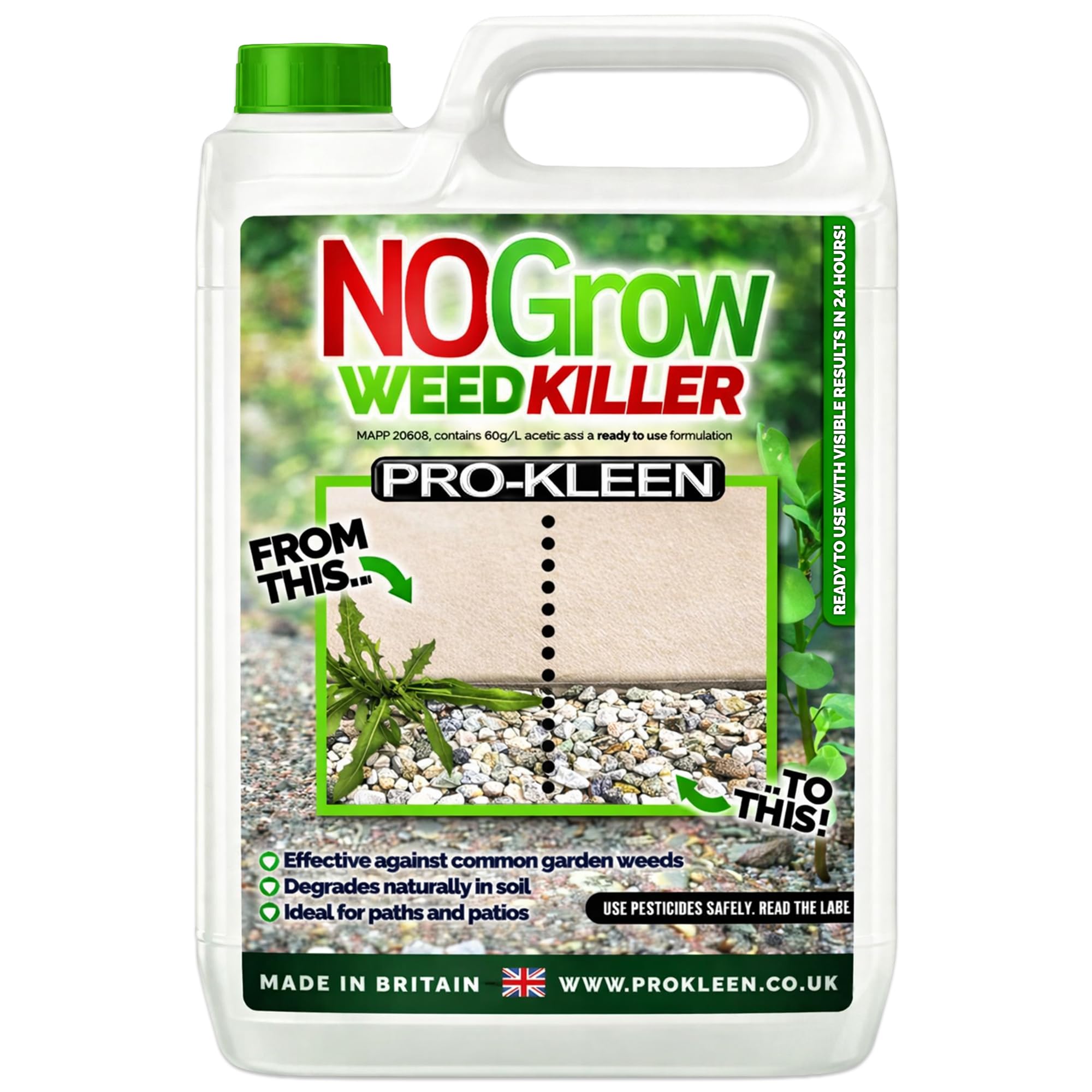 Pro-Kleen NOGrow Weed Killer 5L, See Results In Hours, Double Strength, Glyphosate Free, Kills Moss, Effective on Annual and Perrenial Weeds, Eco-Friendly, Organic, Children and Pet Safe Once Dry