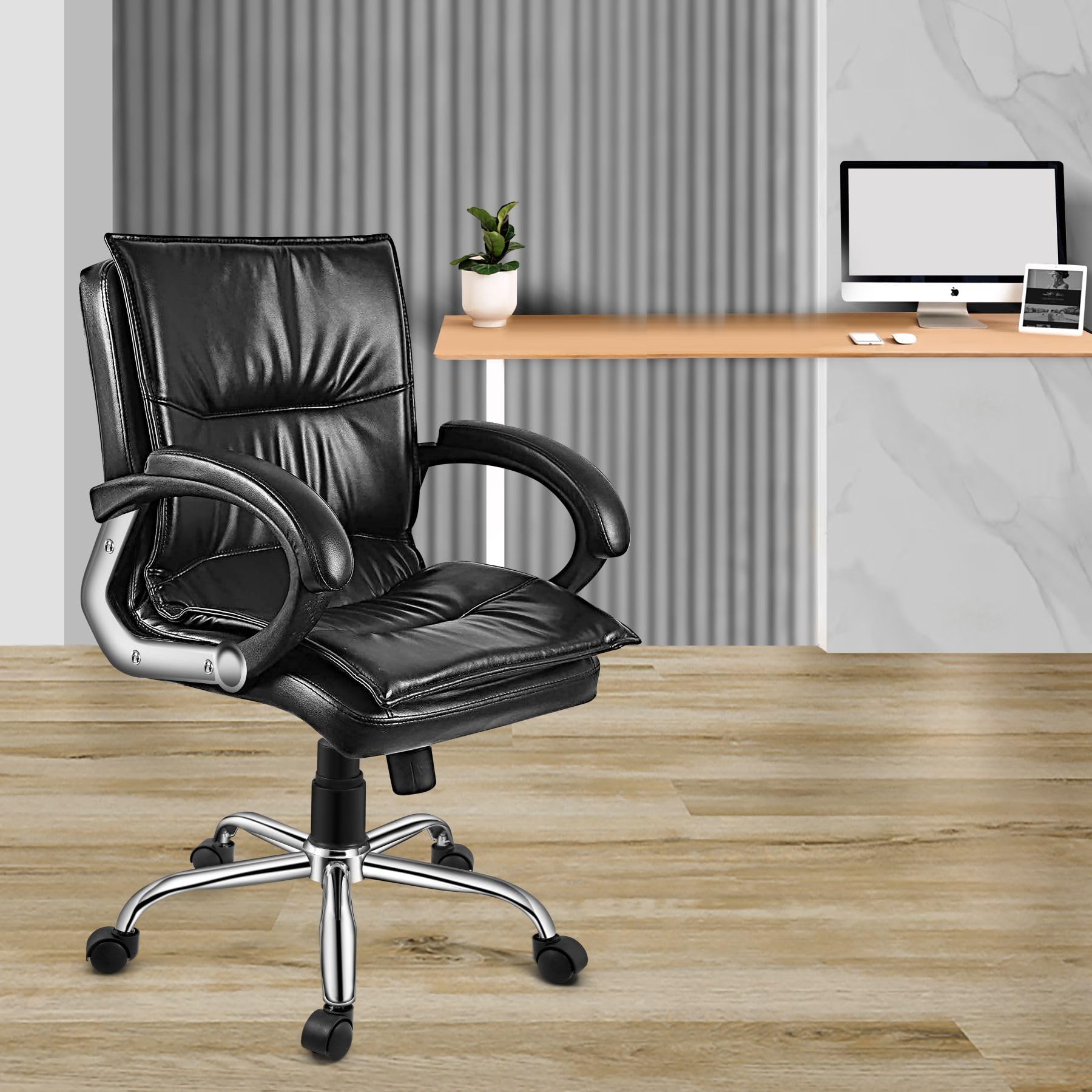 Oakcraft Renown Black Office/Study Chair/Visitor Chair Medium Back Lea