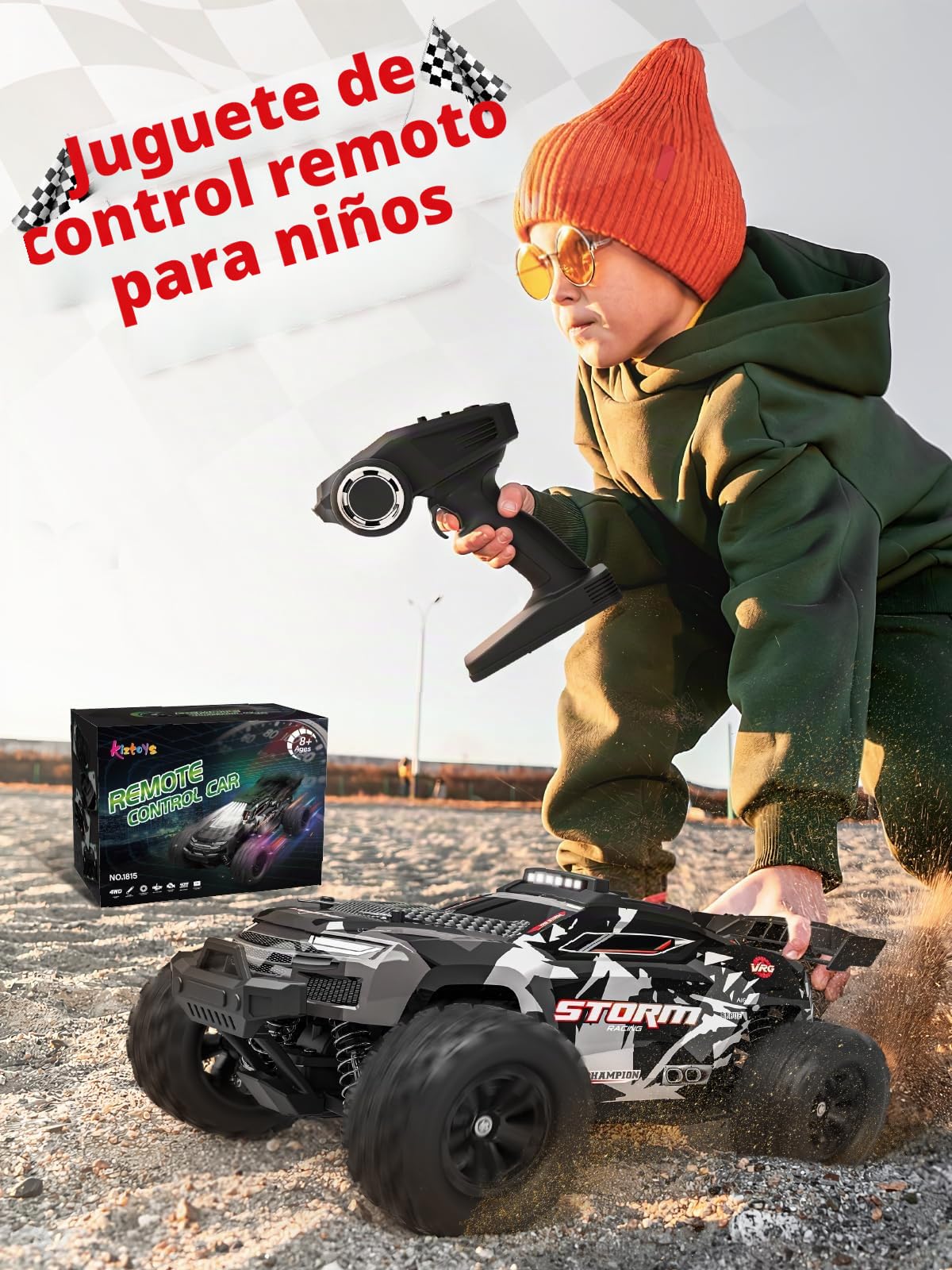 Kiztoys Coche Teledirigido - 2,4 GHz Coche RC Vehículo Todoterreno de Alta Velocidad 40 km/h Avec Lumières 1:18, 4WD Radiocontrol Buggy Crawler Controlados Juguete Regalo para Niños Adulto