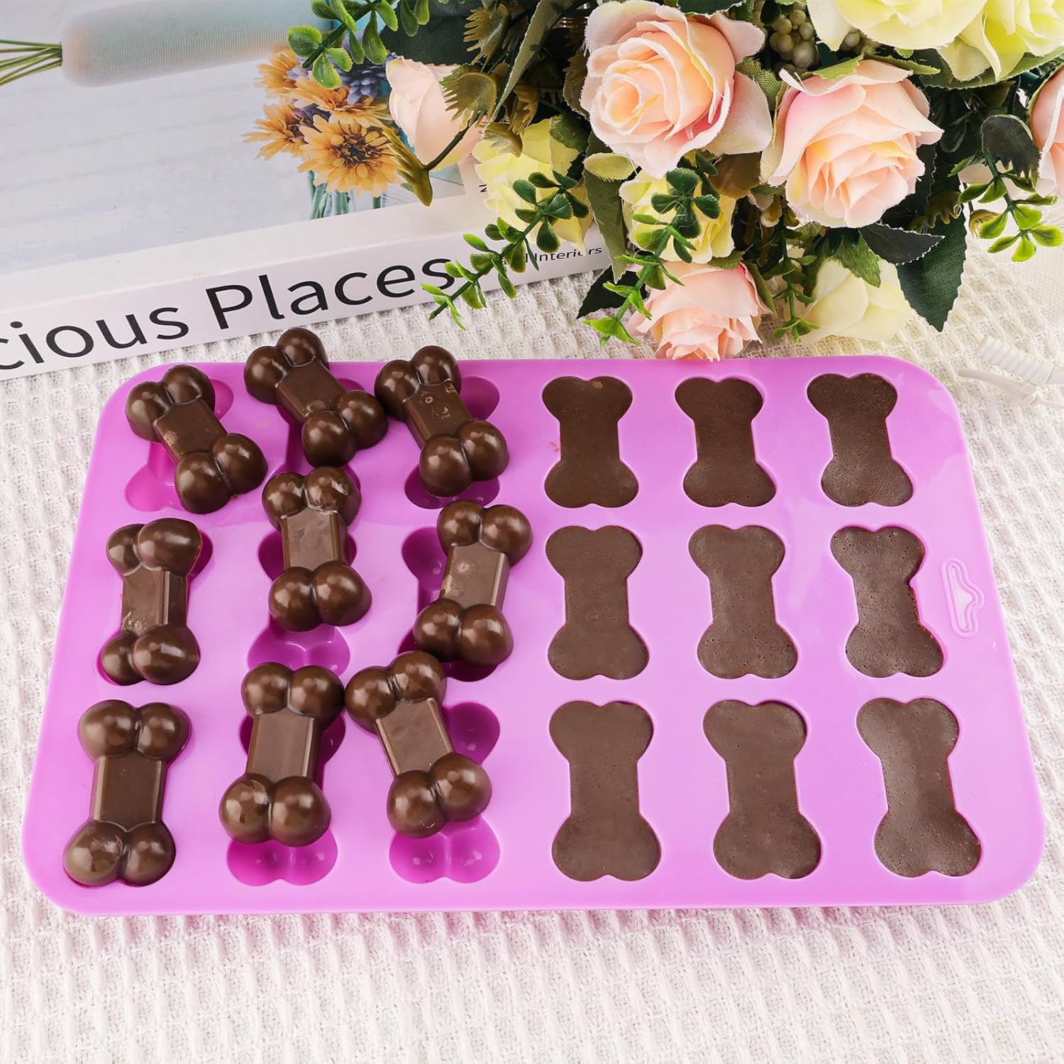 2 Stück Silikon Backmatten In Hundeknochen-Form – BPA-frei, 18 Mini-Knochen Pro Matte, Rosa & Lila