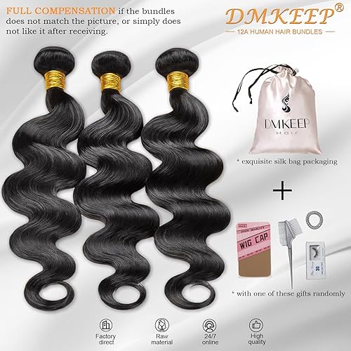 Miniatura 6 de DMKEEP Manojos de cabello humano 12A de 20, 22, 24 pulgadas, paquetes de cabello humano ondulado 100% sin procesar, cabello humano virgen brasileño