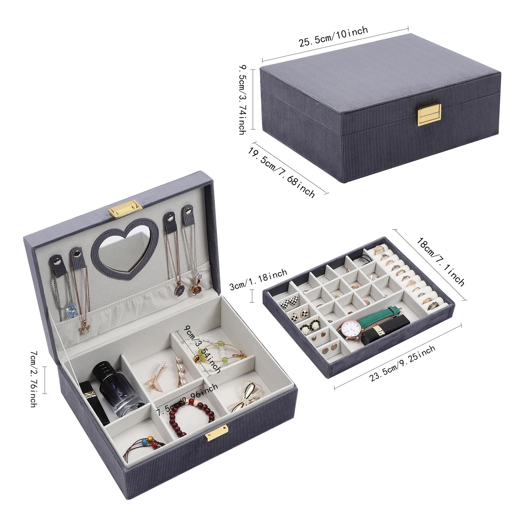 Dajasan Jewelry Storage, Jewelry Box Ragazze, Jewelry Box Ladies, Portagioie da Viaggio, 2 Piani Grande Portagioielli da Viaggio di Velluto per Anelli, Collane, Bracciali, Orologi, Orecchini (Giallo)