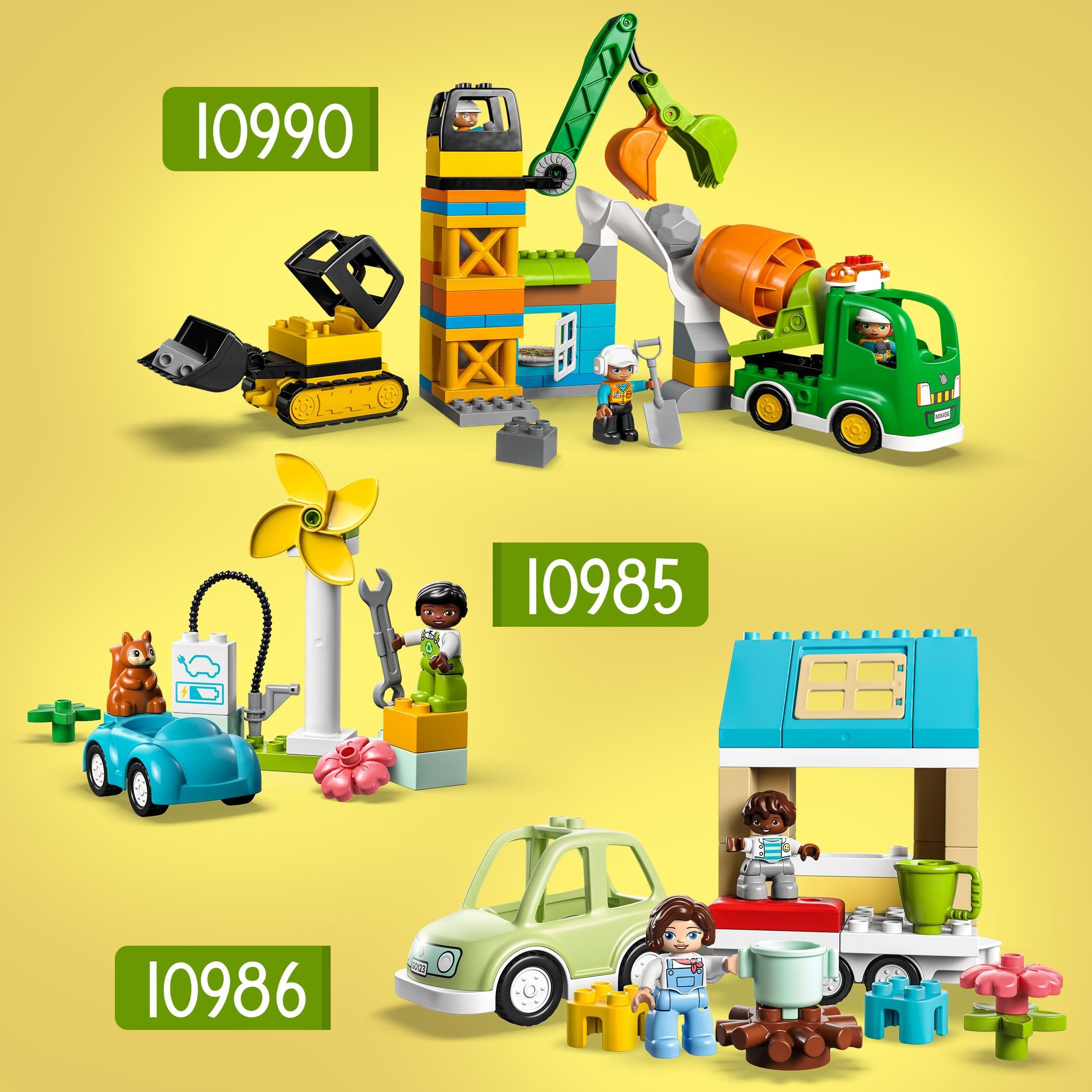 LEGO 10990 Duplo Obra, Set de Construcción con Grúa, Juguetes Educativos para Niños y Niñas de 2 Años o Más, Excavadora y Hormigonera, Minifiguras, Ladrillos de Iniciación y Caja de Almacenamiento