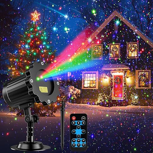 Brighter Laser Christmas Projector Lights Outdoor, Waterproof RGB 3 Colors Gypsophila Moving Twinkles Christmas Decorations Stars Light Show, Holiday Light Decorations for Yard/House/Garden/Party