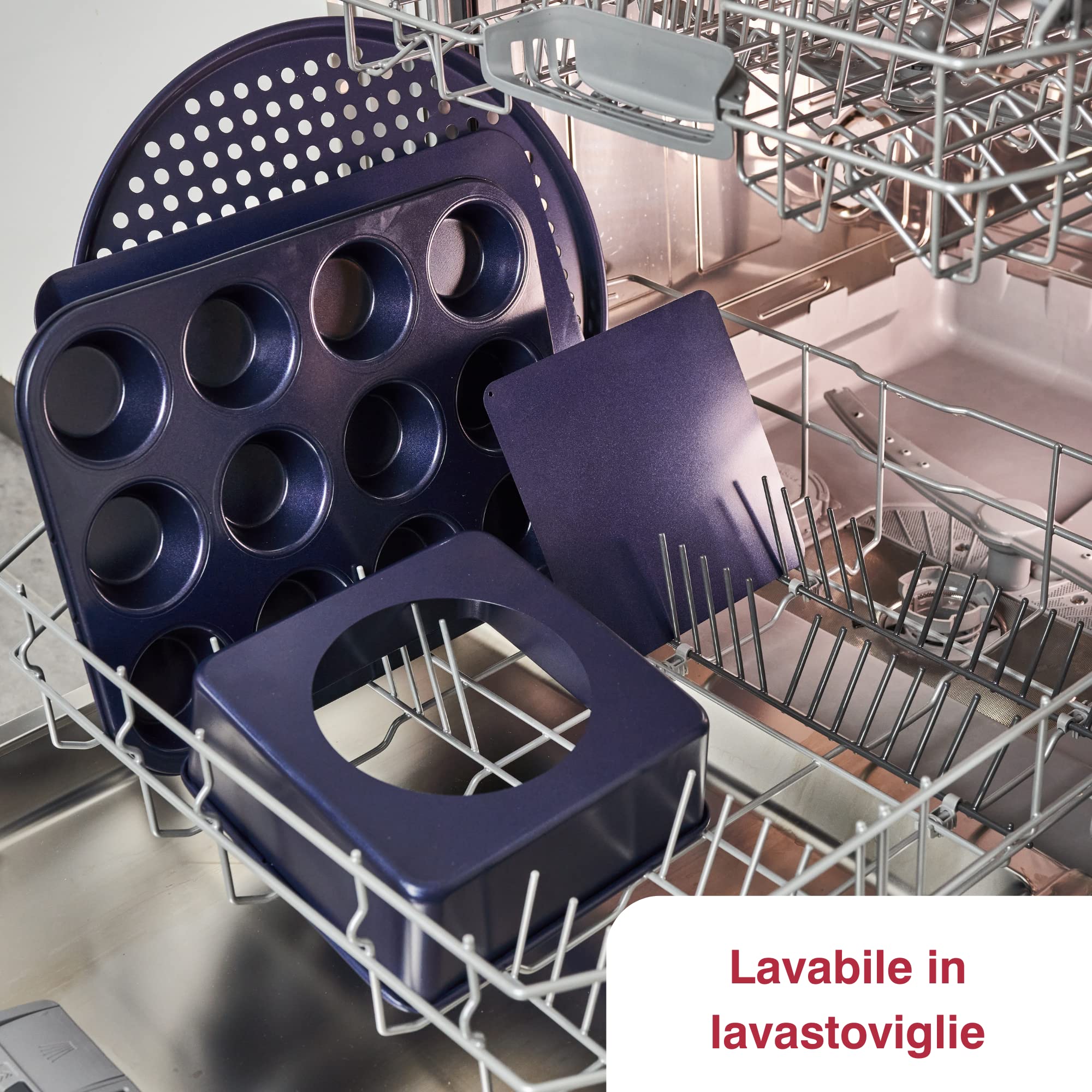 zyliss E980190 Teglia da Forno con Bordi Alti Antiaderente, 30cm x 20cm, Acciaio al Carbonio, Blu Scuro, Vassoio da Forno Rettangolare per Forno, Lavabili in Lavastoviglie