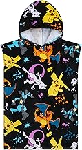 Pokemon Bath Towel with Hood for Children and Teens Absorbent Anime Cotton Poncho Beach for Swimming, Bathing, Shower, Beach Gift (Black/Multi, 10-13 Years)