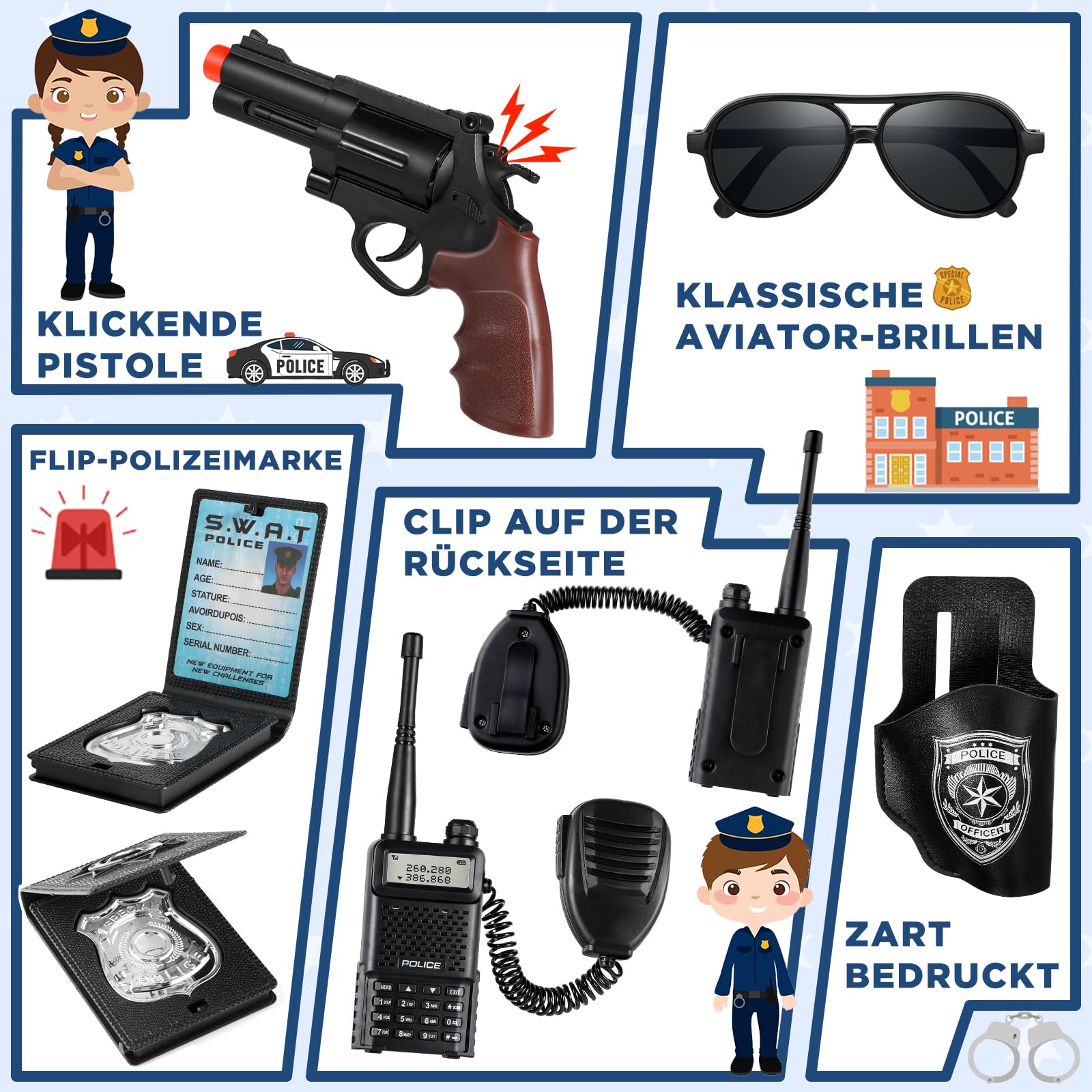 INNOCHEER Polizei Kostüm Kinder, Polizei Kostüm für Kinder, Polizei Spielzeug für Kinder Jungen Halloween Karneval
