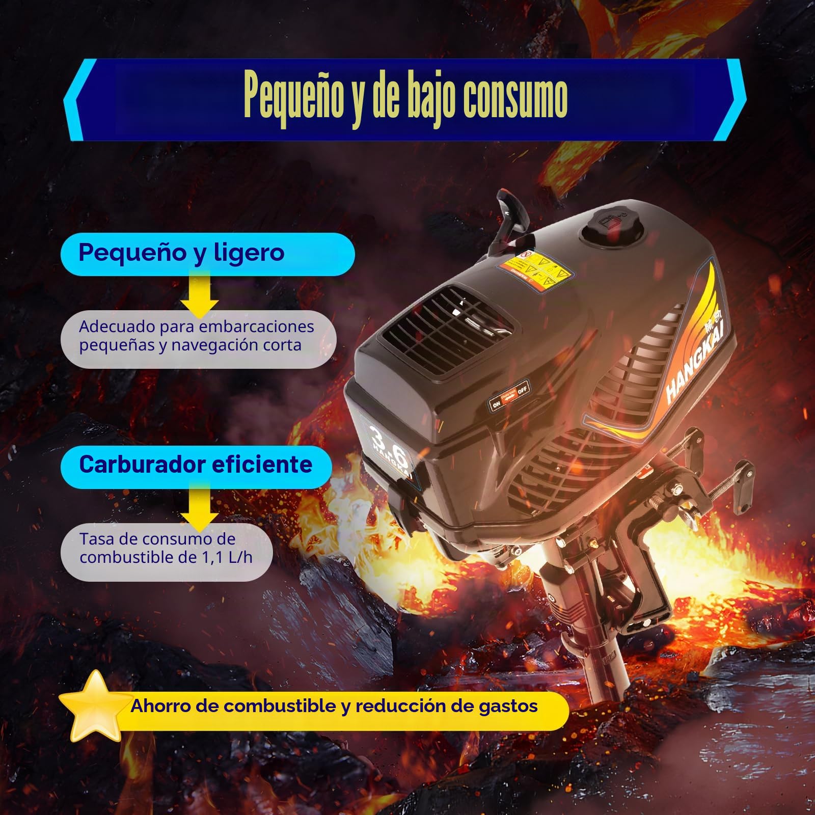 Motor fuera de borda de 2 tiempos de 3,6 CV | Motor fueraborda de gasolina de 55CC | Motor de lancha de gasolina a 5500 RPM con juego de herramientas | Motores para barcos de pesca, motor de