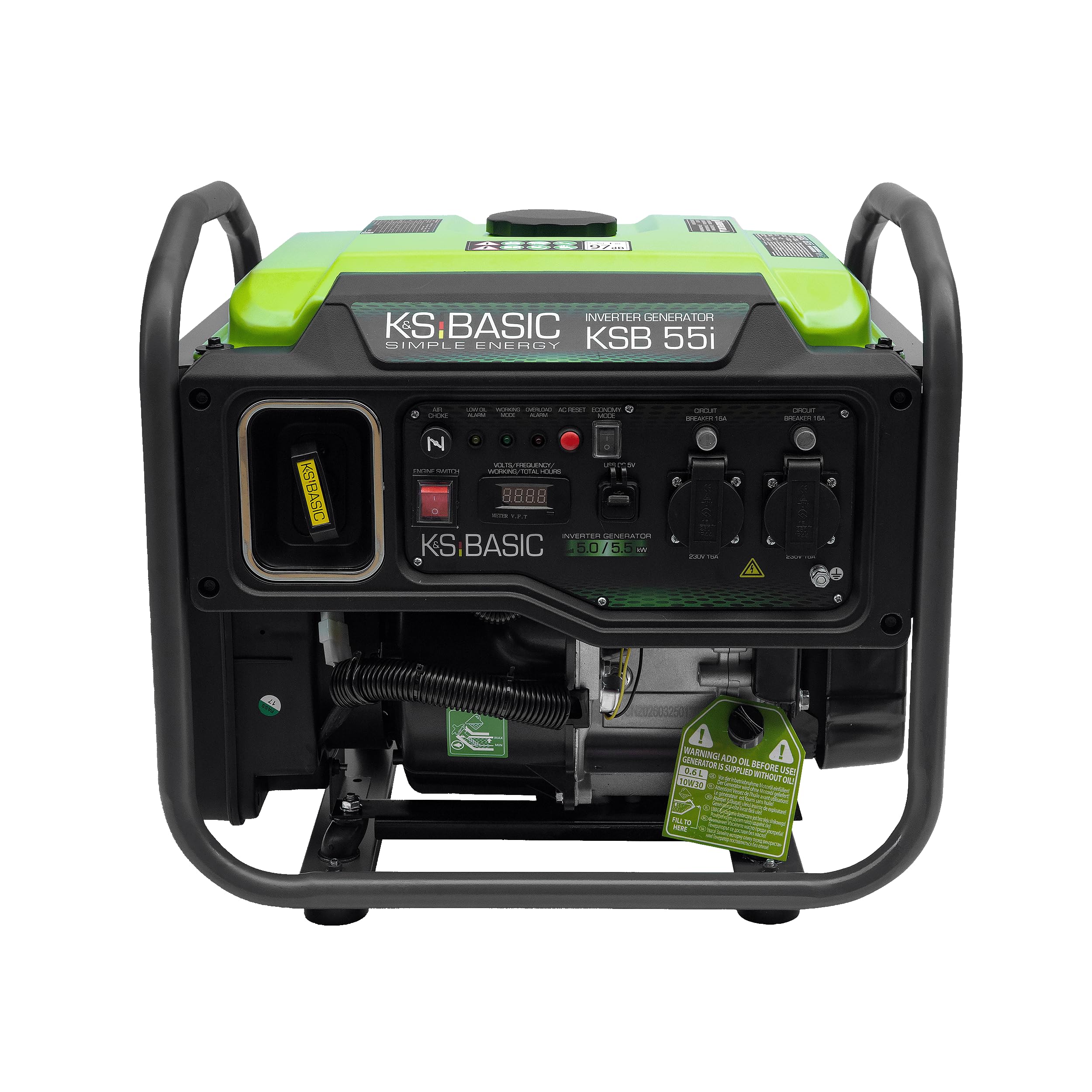 K&S Basic 55i Generatore inverter da 5000 W, potenza nominale 5500 W, potenza massima, generatore di emergenza a benzina, onda sinusoidale pura, modalità ecologica, generatore di corrente per casa