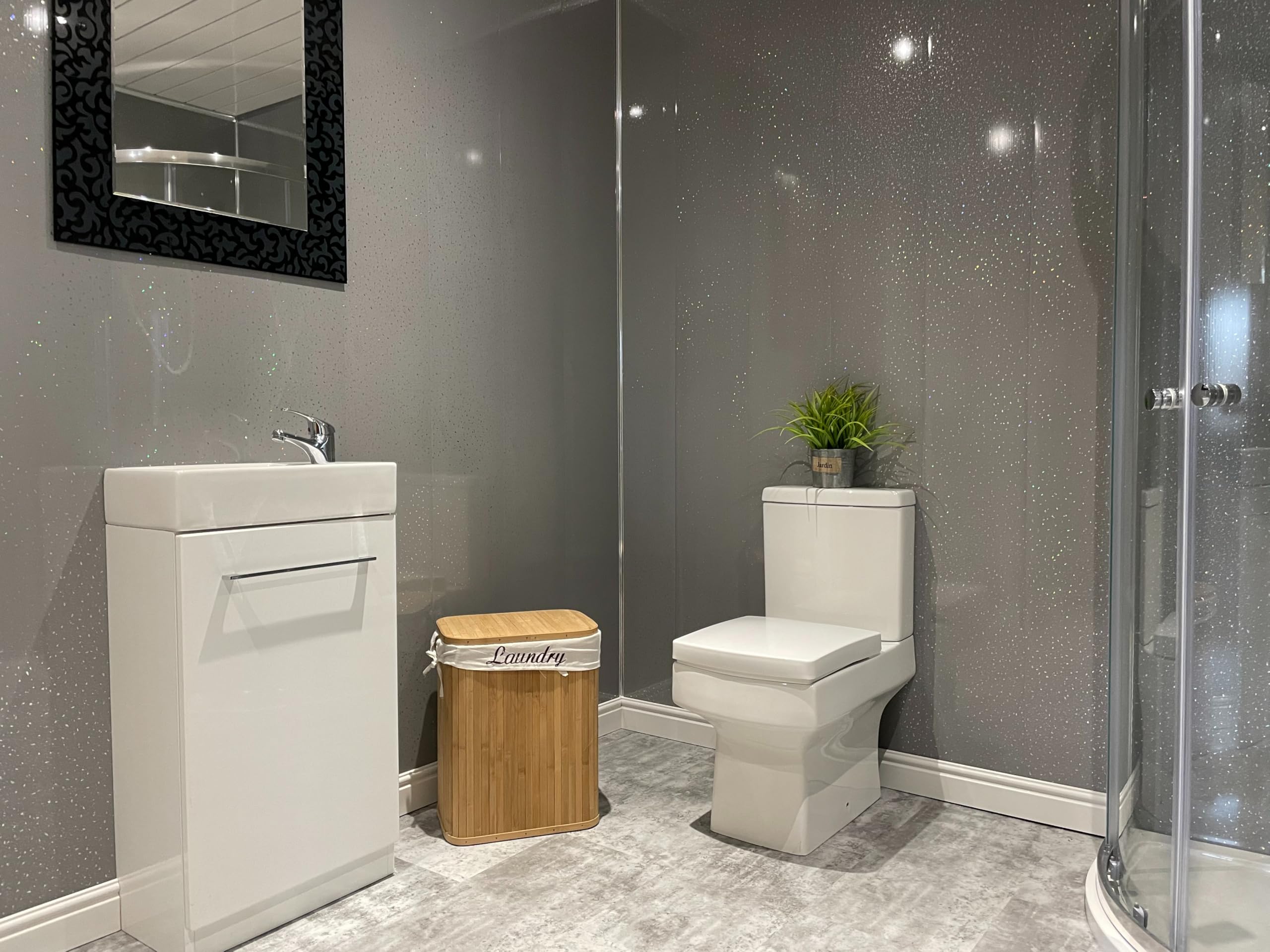 DBS Grey Sparkle 8mm PVC Bathroom Cladding Ceiling Panels Shower Wet Wall Kitchen (30 Panels)