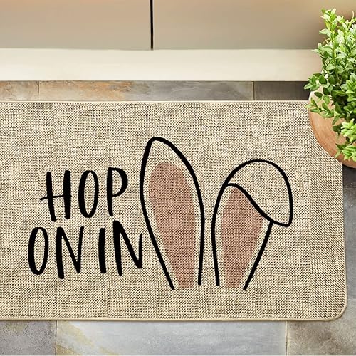 Miniatura 5 de GAGEC Felpudo para puerta de Pascua con orejas de conejo decoración de primavera para interiores baño hogar cocina para puerta delantera exterior 17