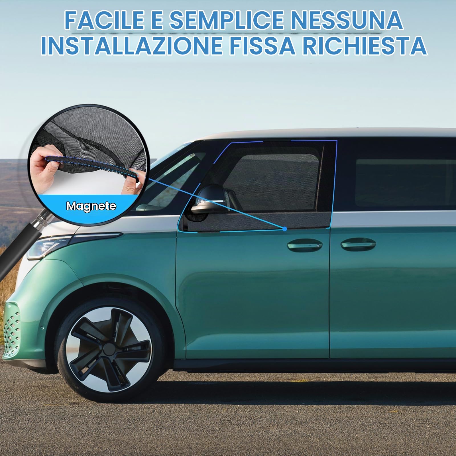 Zanzariere per Porta Anteriore (Coppia) Set 2 Pezzi Protezione Solare per Finestrini Dell'Auto Compatibili con VW ID Buzz 2022-2025, In Rete Traspirante, per Campeggio