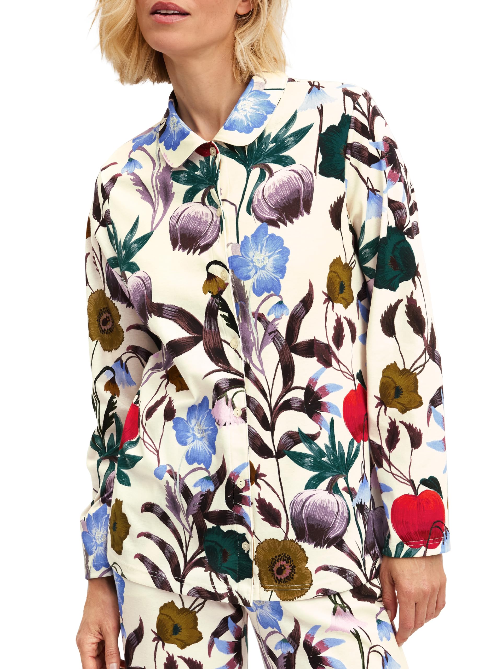 CALIDA Alpine M&M Langarmshirt Damen | durchgeknöpft, weiche Interlock-Baumwolle, formstabil und bequem mit klassischem Kragen