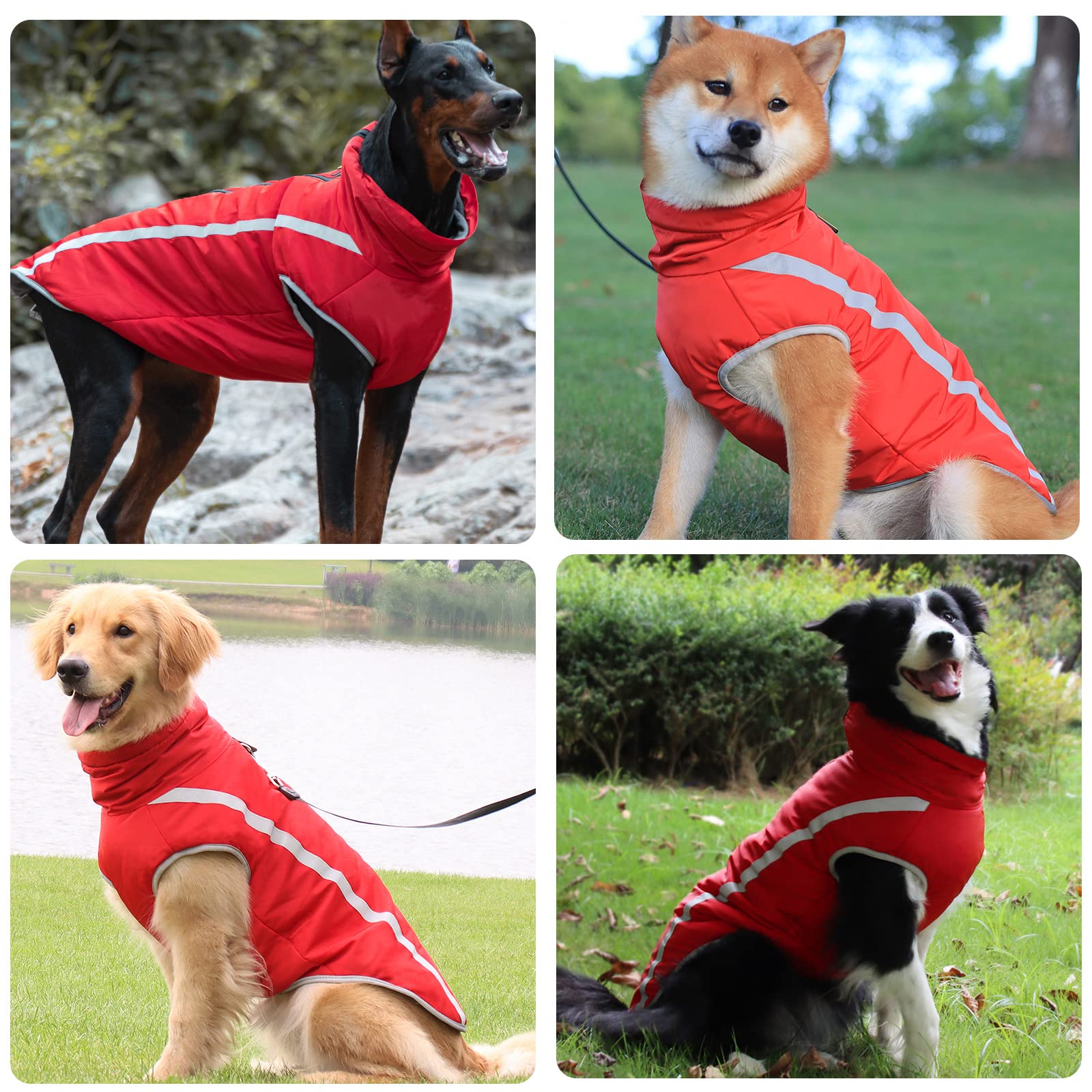 Giacca Invernale per Cani di Taglia Media e Grande, Abbigliamento Impermeabile in Pile Riflettente, Cappotti per Cuccioli all'Aperto per Bulldog (5XL/60cm, Rosso)
