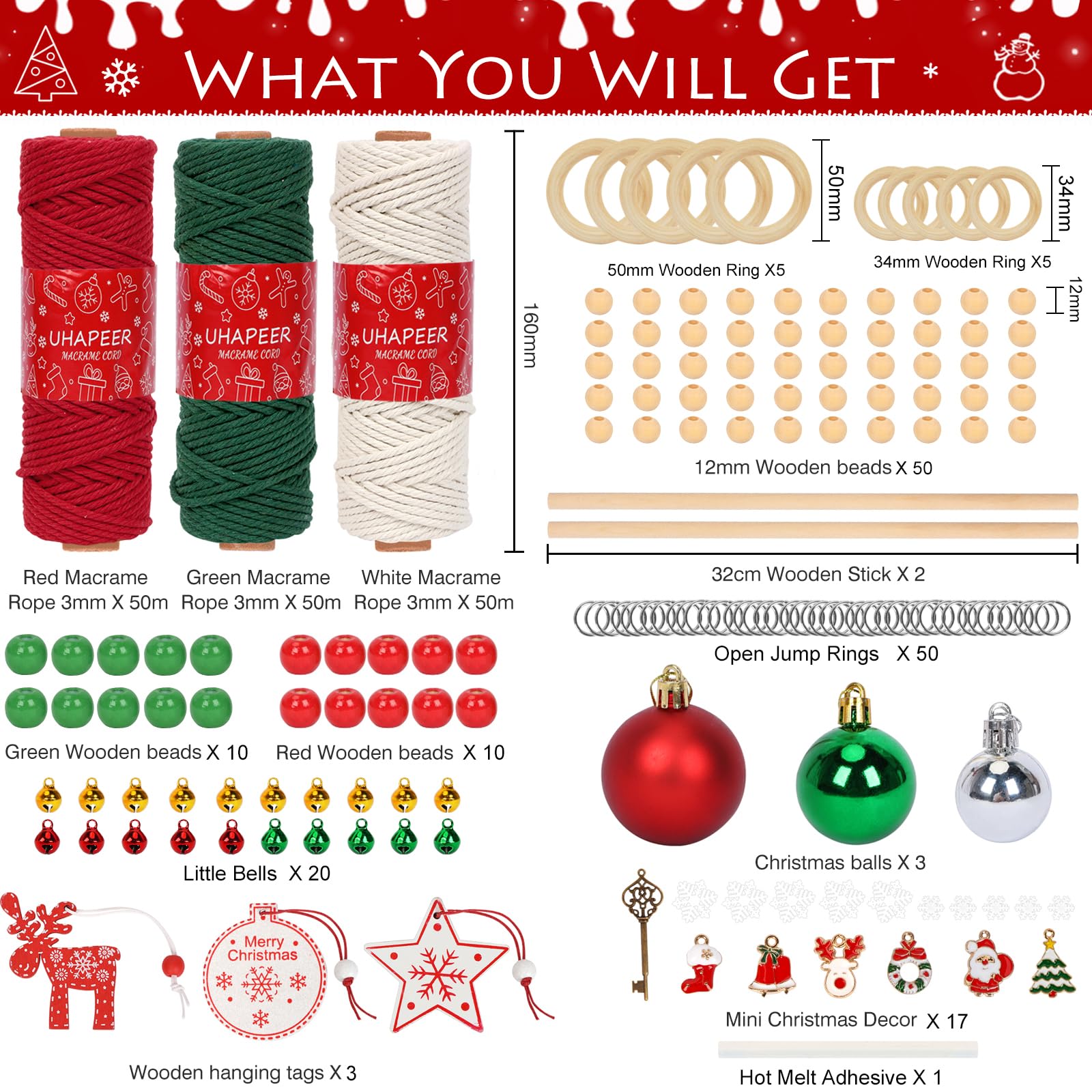 Macramé Kit - 656 Voet Koord Beginners - Natuurlijk Katoen - Houten